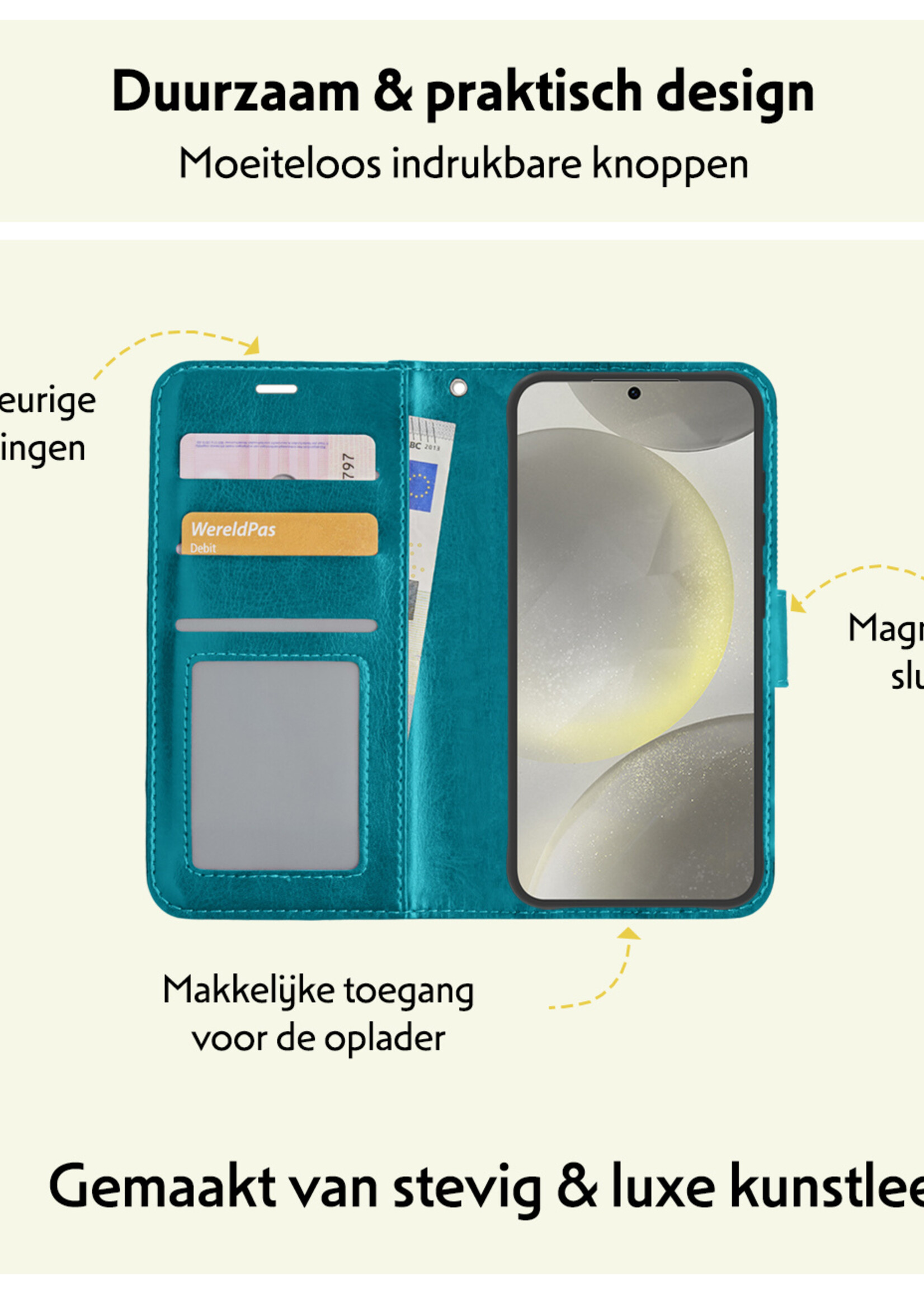 LUQ Hoesje Geschikt voor Samsung S24 Plus Hoesje Book Case Hoes Wallet Cover - Hoes Geschikt voor Samsung Galaxy S24 Plus Hoesje Bookcase Hoes - Turquoise