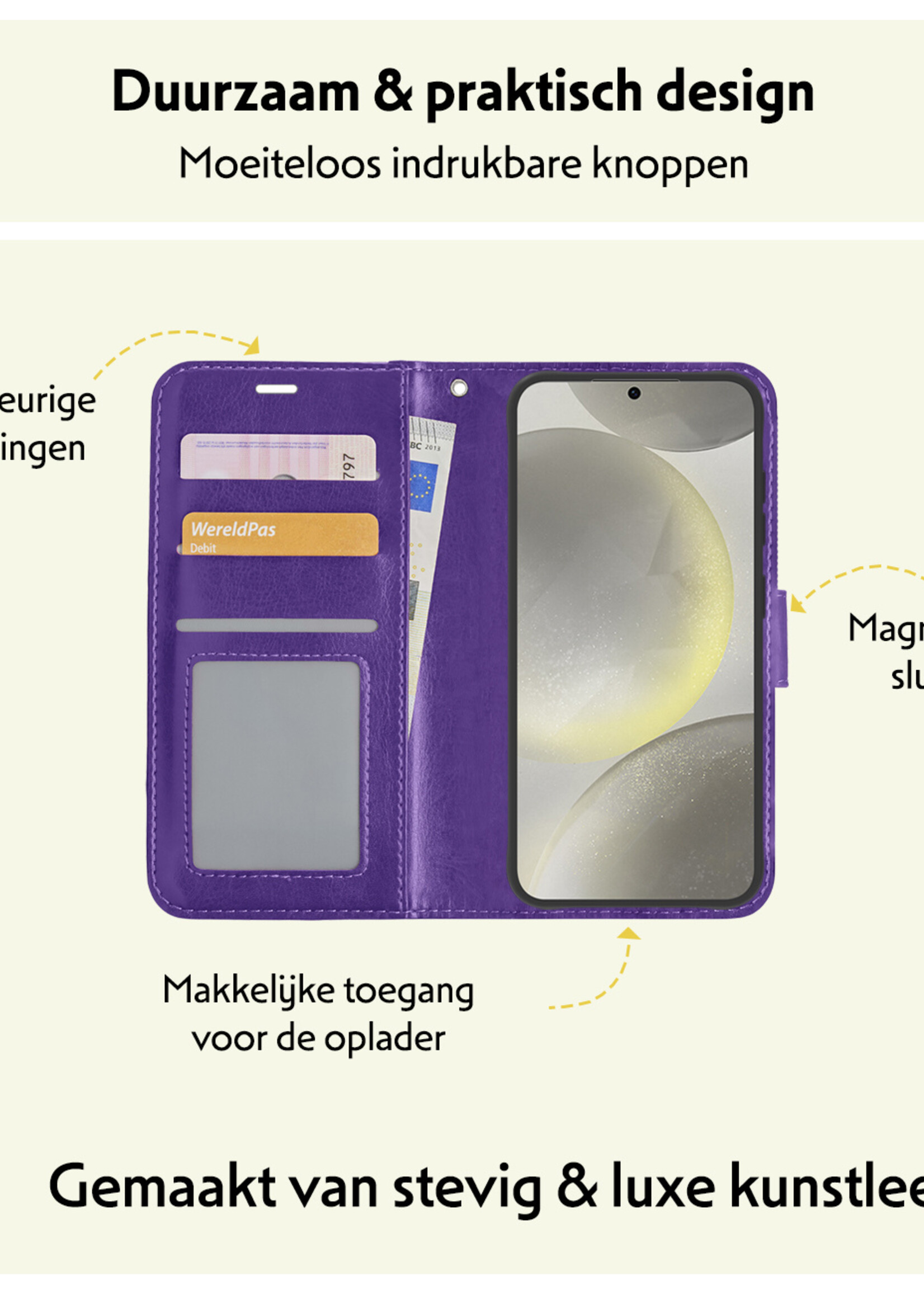 LUQ Hoesje Geschikt voor Samsung S24 Plus Hoesje Book Case Hoes Wallet Cover - Hoes Geschikt voor Samsung Galaxy S24 Plus Hoesje Bookcase Hoes - Paars