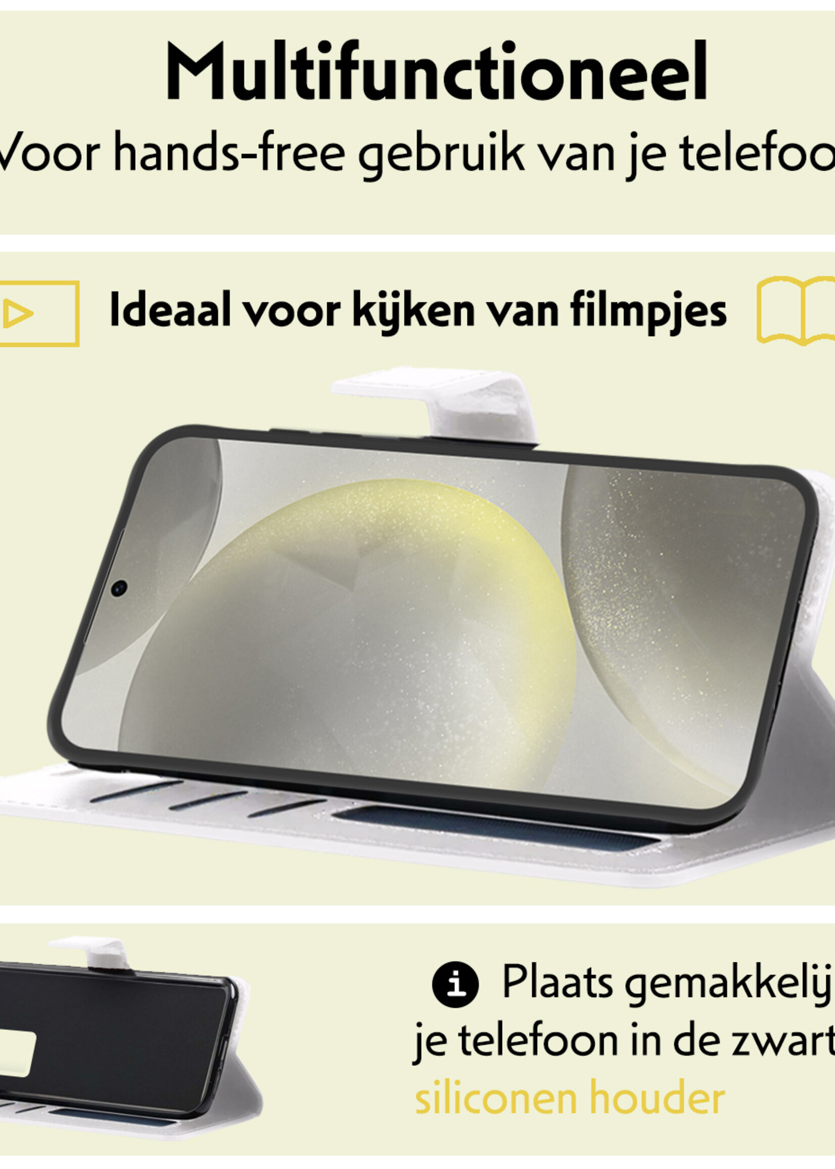 LUQ Hoesje Geschikt voor Samsung S24 Hoesje Book Case Hoes Wallet Cover - Hoes Geschikt voor Samsung Galaxy S24 Hoesje Bookcase Hoes - Wit