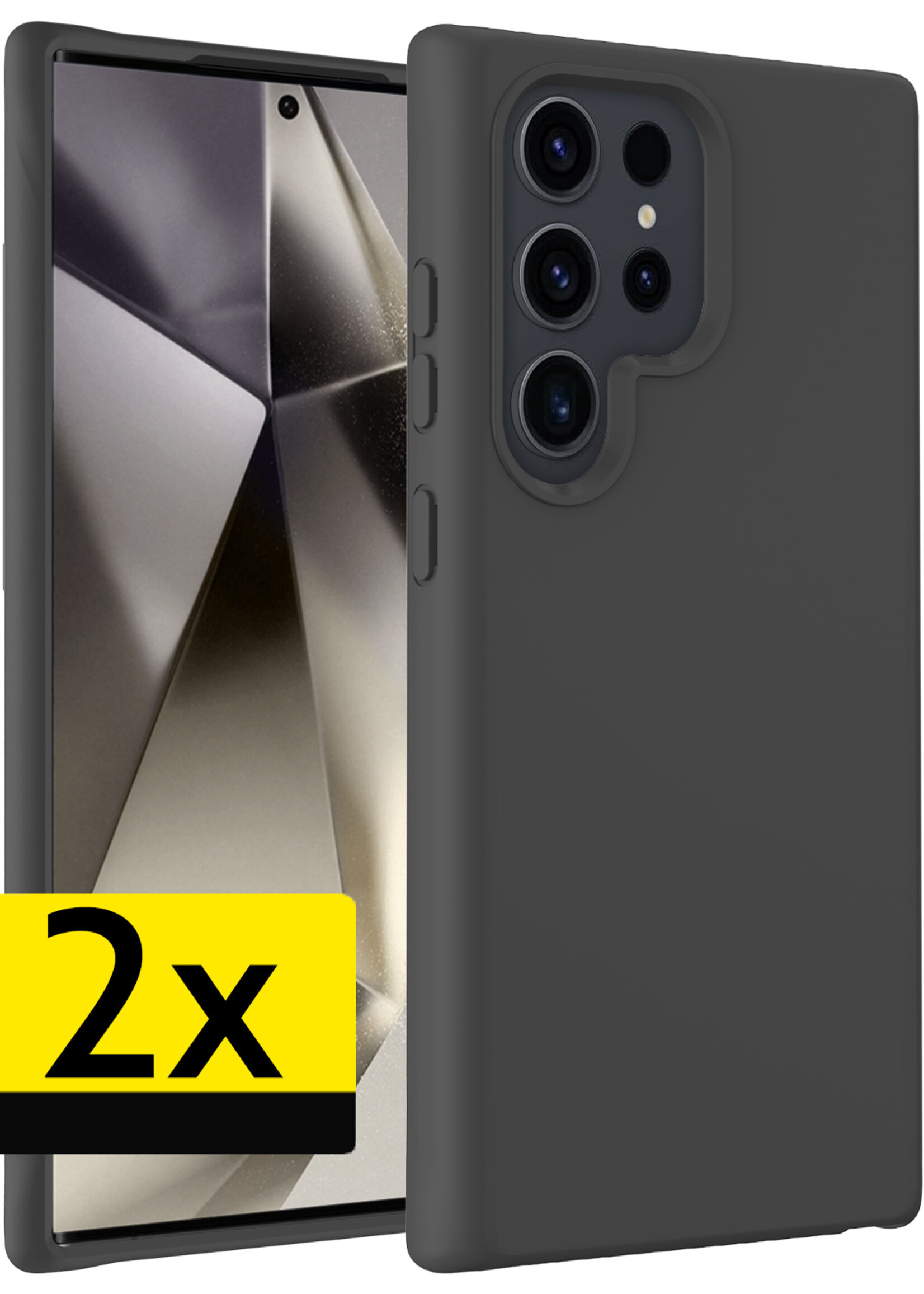 LUQ Hoesje Geschikt voor Samsung S24 Ultra Hoesje Siliconen Case - Hoes Geschikt voor Samsung Galaxy S24 Ultra Hoes Siliconen - Zwart - 2 Stuks