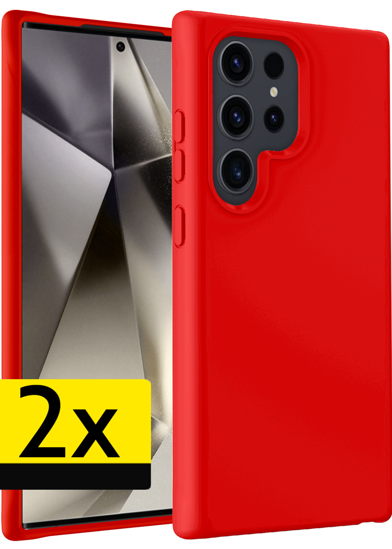 LUQ Hoesje Geschikt voor Samsung S24 Ultra Hoesje Siliconen Case - Hoes Geschikt voor Samsung Galaxy S24 Ultra Hoes Siliconen - Rood - 2 Stuks