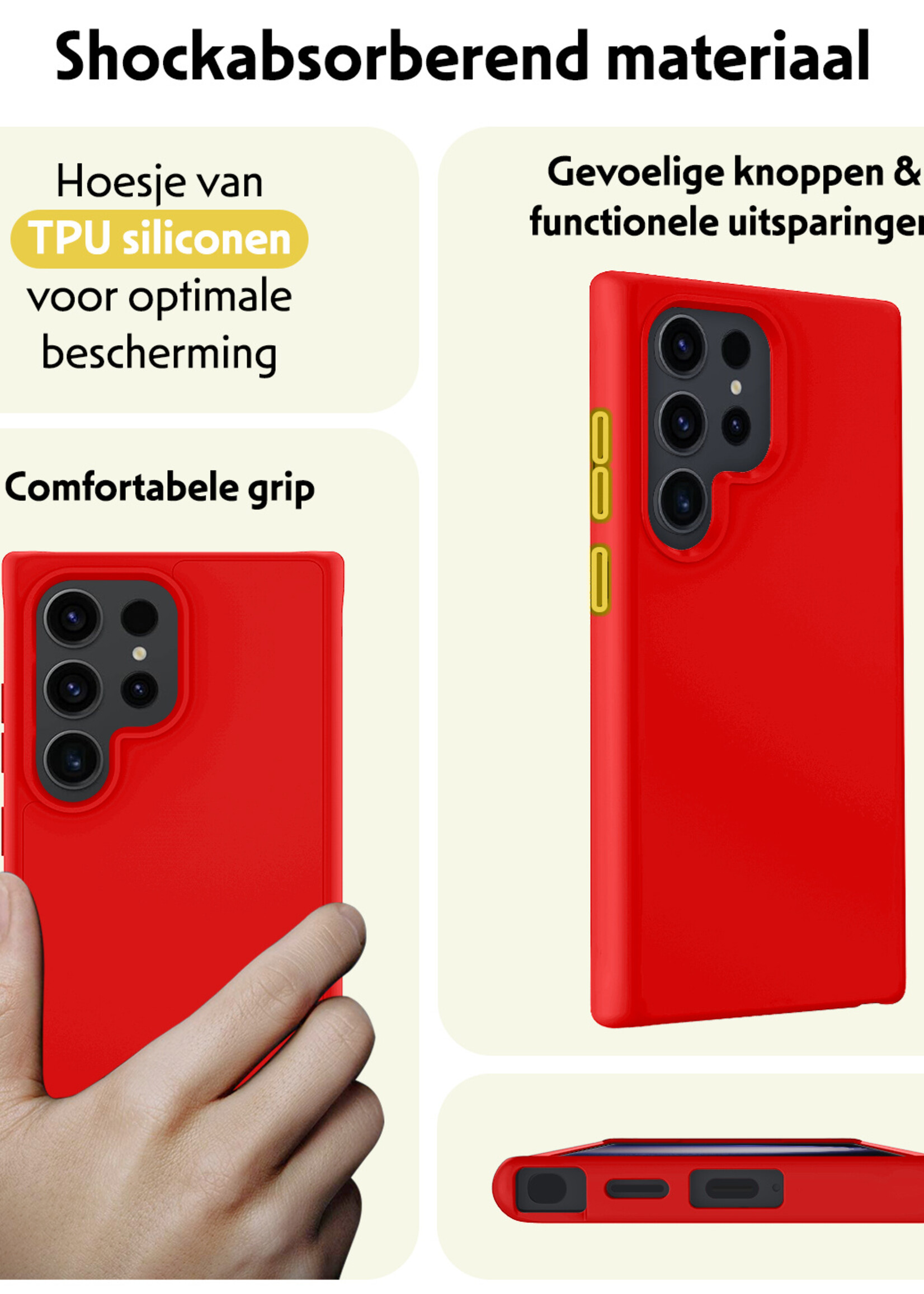 LUQ Hoesje Geschikt voor Samsung S24 Ultra Hoesje Siliconen Case - Hoes Geschikt voor Samsung Galaxy S24 Ultra Hoes Siliconen - Rood - 2 Stuks