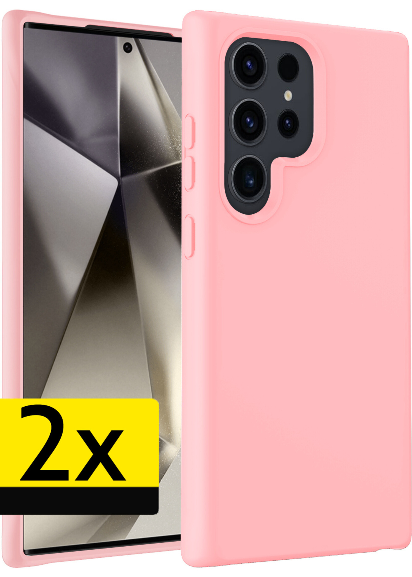 LUQ Hoesje Geschikt voor Samsung S24 Ultra Hoesje Siliconen Case - Hoes Geschikt voor Samsung Galaxy S24 Ultra Hoes Siliconen - Lichtroze - 2 Stuks