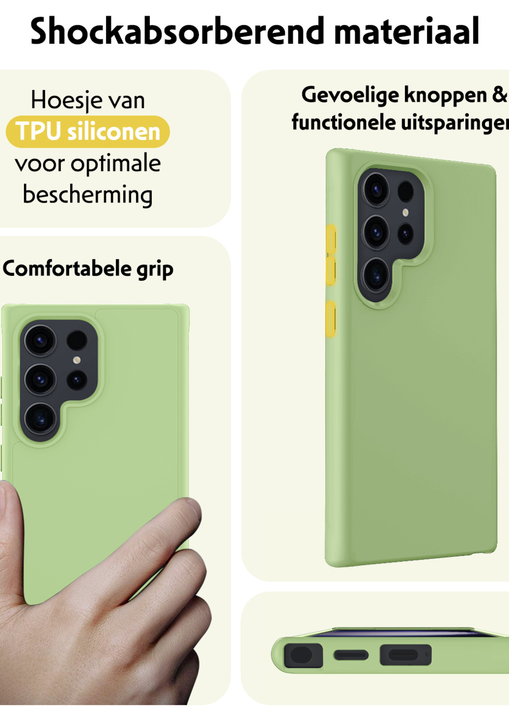 LUQ Hoesje Geschikt voor Samsung S24 Ultra Hoesje Siliconen Case - Hoes Geschikt voor Samsung Galaxy S24 Ultra Hoes Siliconen - Groen - 2 Stuks