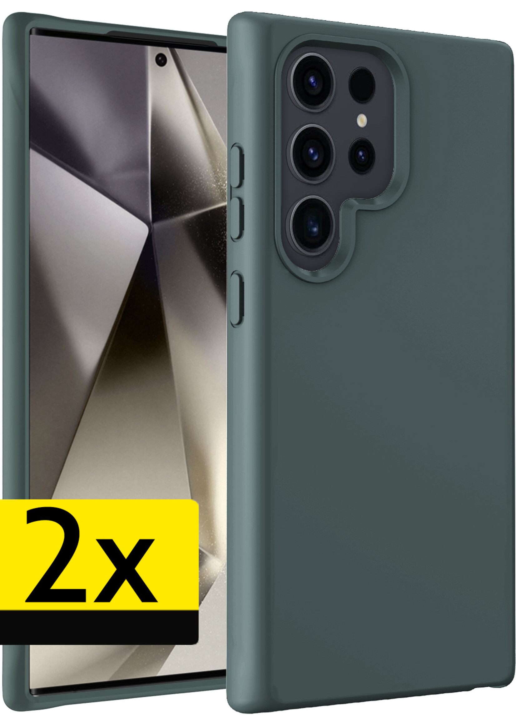 LUQ Hoesje Geschikt voor Samsung S24 Ultra Hoesje Siliconen Case - Hoes Geschikt voor Samsung Galaxy S24 Ultra Hoes Siliconen - Donkergroen - 2 Stuks