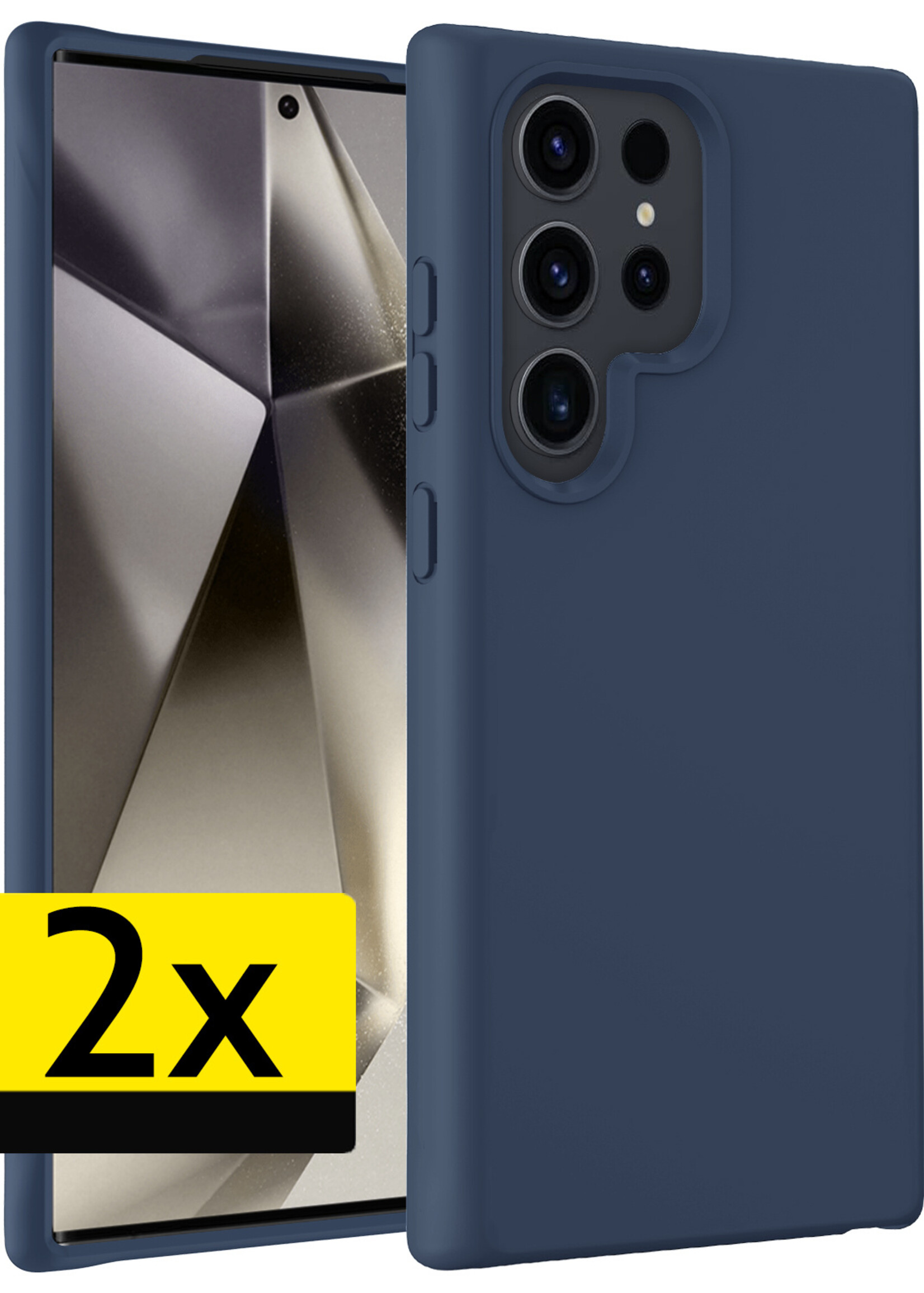 LUQ Hoesje Geschikt voor Samsung S24 Ultra Hoesje Siliconen Case - Hoes Geschikt voor Samsung Galaxy S24 Ultra Hoes Siliconen - Donkerblauw - 2 Stuks