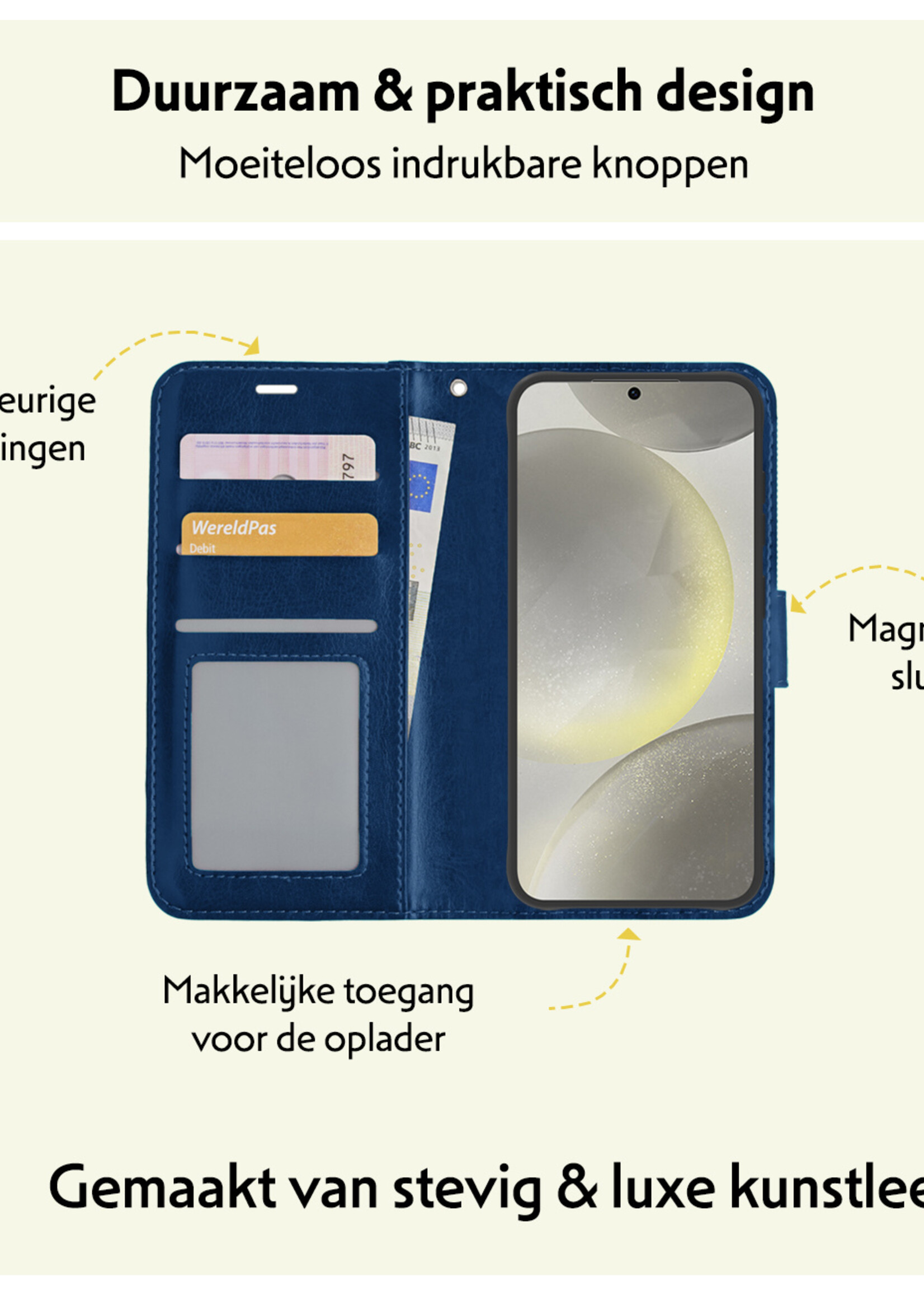 LUQ Hoesje Geschikt voor Samsung S24 Hoesje Book Case Hoes Wallet Cover - Hoes Geschikt voor Samsung Galaxy S24 Hoesje Bookcase Hoes - Donkerblauw