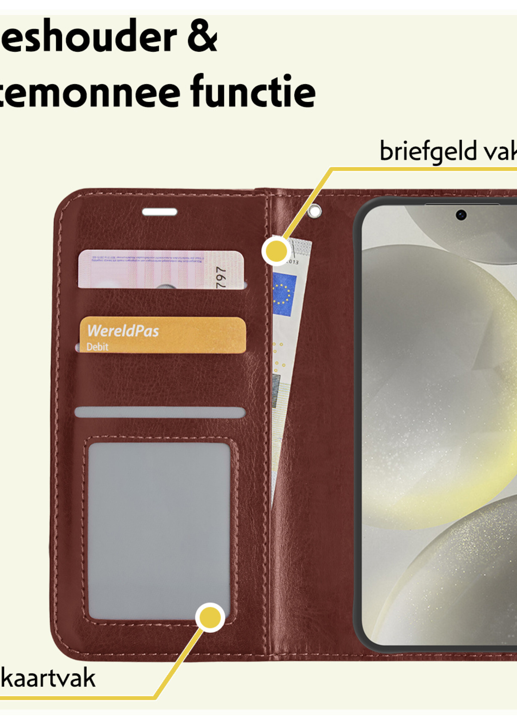 LUQ Hoesje Geschikt voor Samsung S24 Hoesje Book Case Hoes Wallet Cover - Hoes Geschikt voor Samsung Galaxy S24 Hoesje Bookcase Hoes - Bruin
