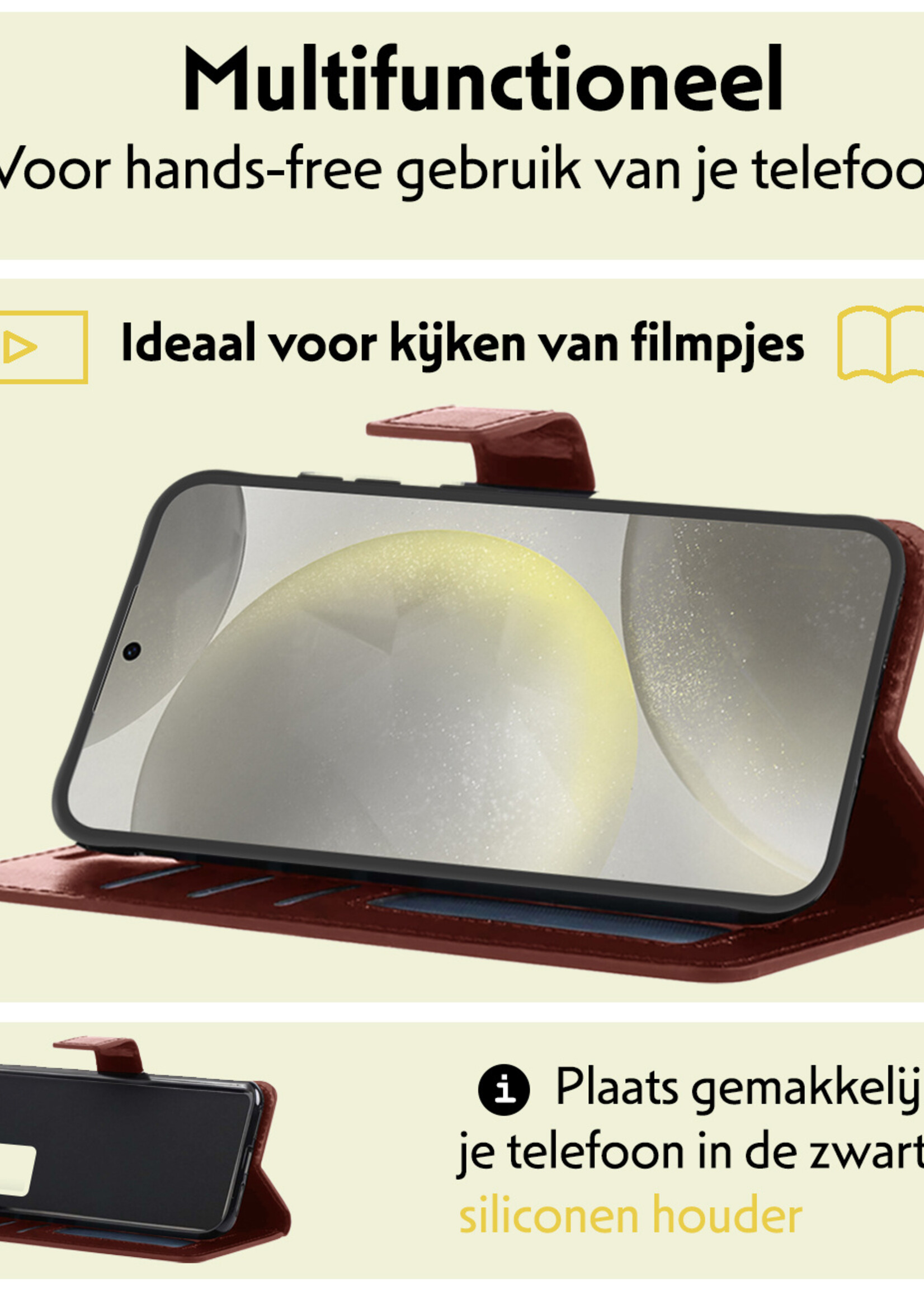 LUQ Hoesje Geschikt voor Samsung S24 Hoesje Book Case Hoes Wallet Cover - Hoes Geschikt voor Samsung Galaxy S24 Hoesje Bookcase Hoes - Bruin