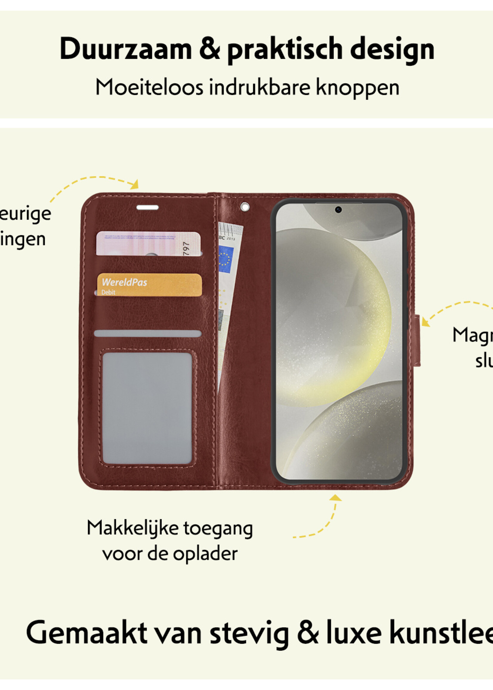 LUQ Hoesje Geschikt voor Samsung S24 Hoesje Book Case Hoes Wallet Cover - Hoes Geschikt voor Samsung Galaxy S24 Hoesje Bookcase Hoes - Bruin