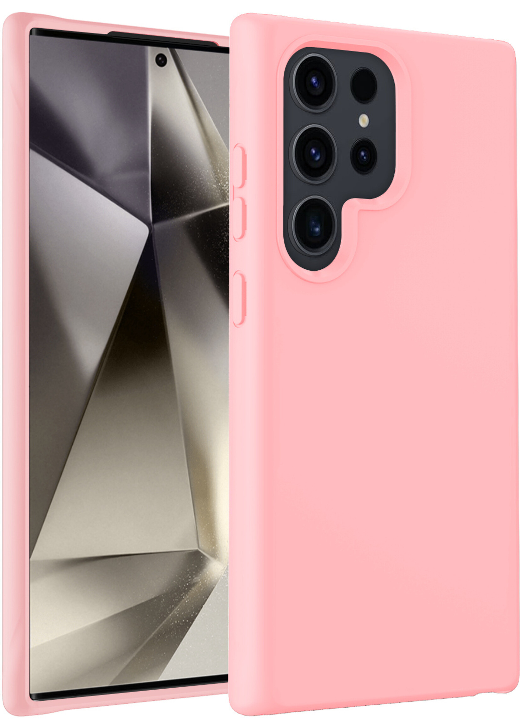 LUQ Hoesje Geschikt voor Samsung S24 Ultra Hoesje Siliconen Case - Hoes Geschikt voor Samsung Galaxy S24 Ultra Hoes Siliconen - Lichtroze