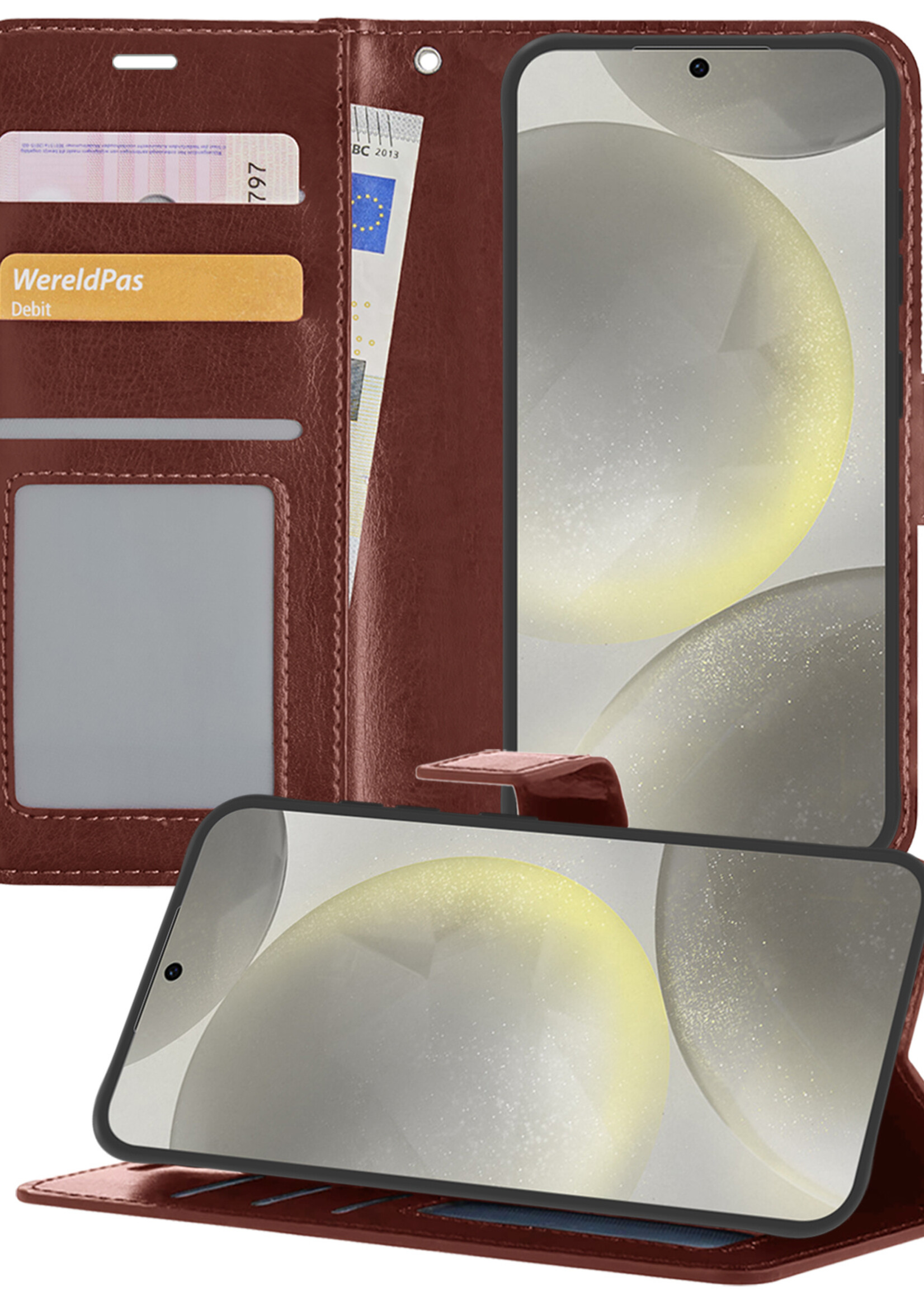 LUQ Hoesje Geschikt voor Samsung S24 Hoesje Book Case Hoes Wallet Cover - Hoes Geschikt voor Samsung Galaxy S24 Hoesje Bookcase Hoes - Bruin