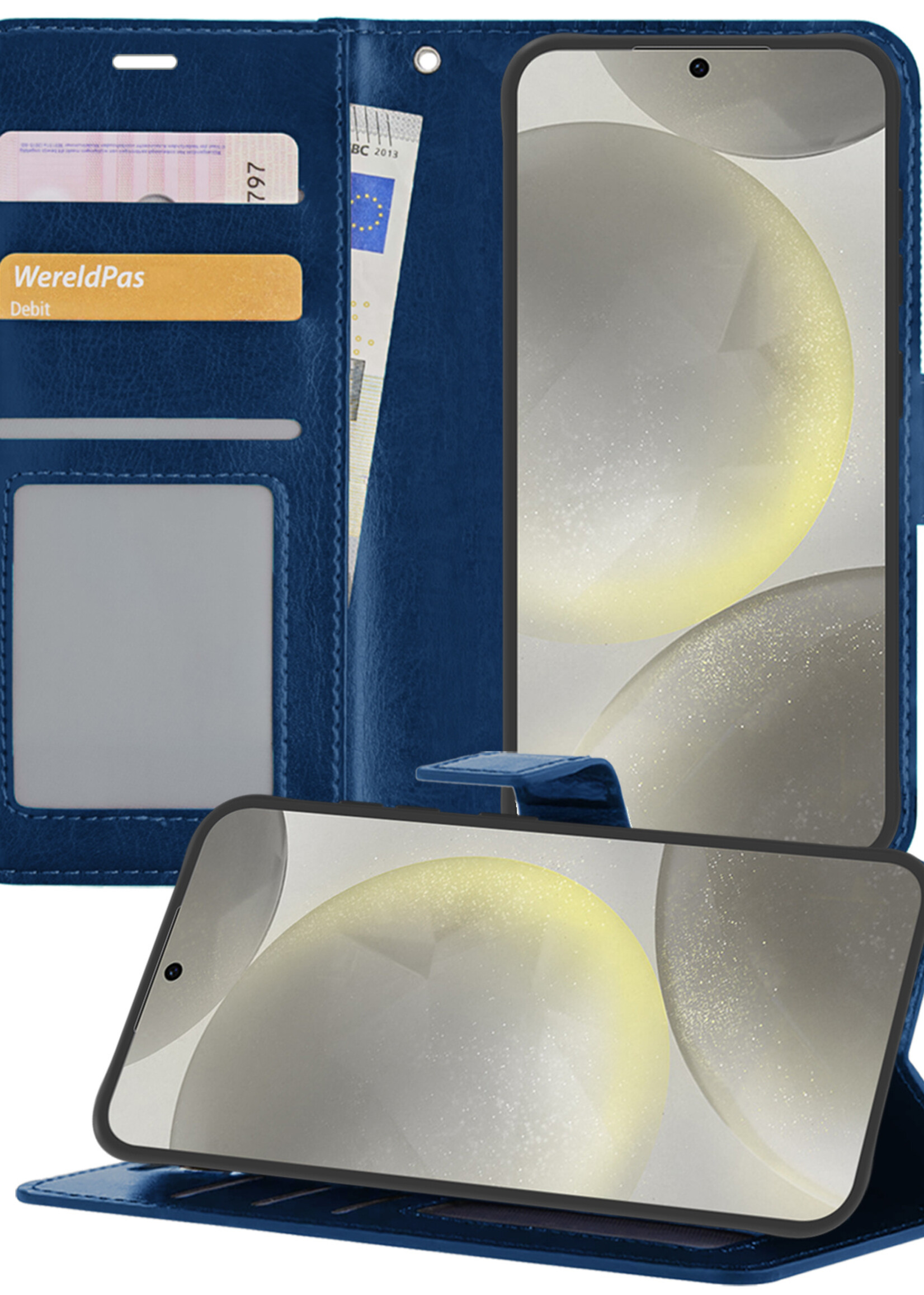 LUQ Hoesje Geschikt voor Samsung S24 Hoesje Book Case Hoes Wallet Cover - Hoes Geschikt voor Samsung Galaxy S24 Hoesje Bookcase Hoes - Donkerblauw