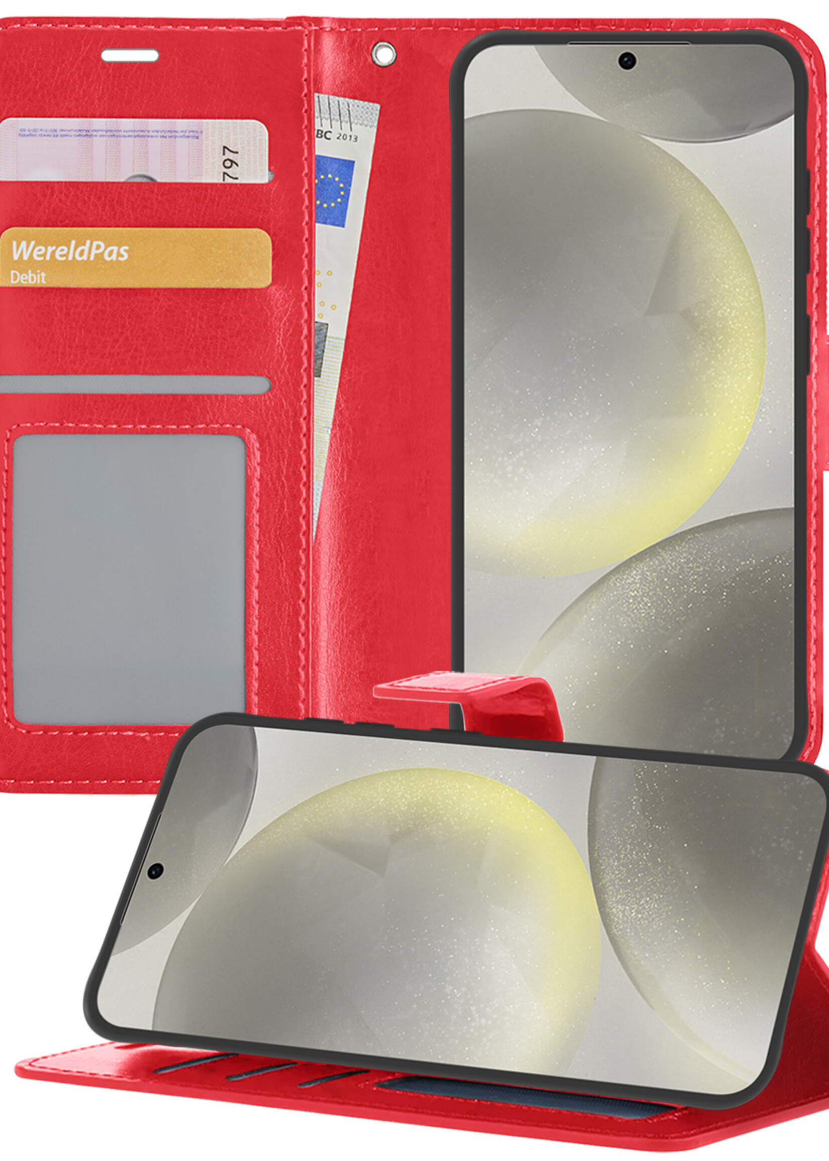 LUQ Hoesje Geschikt voor Samsung S24 Hoesje Book Case Hoes Wallet Cover - Hoes Geschikt voor Samsung Galaxy S24 Hoesje Bookcase Hoes - Rood