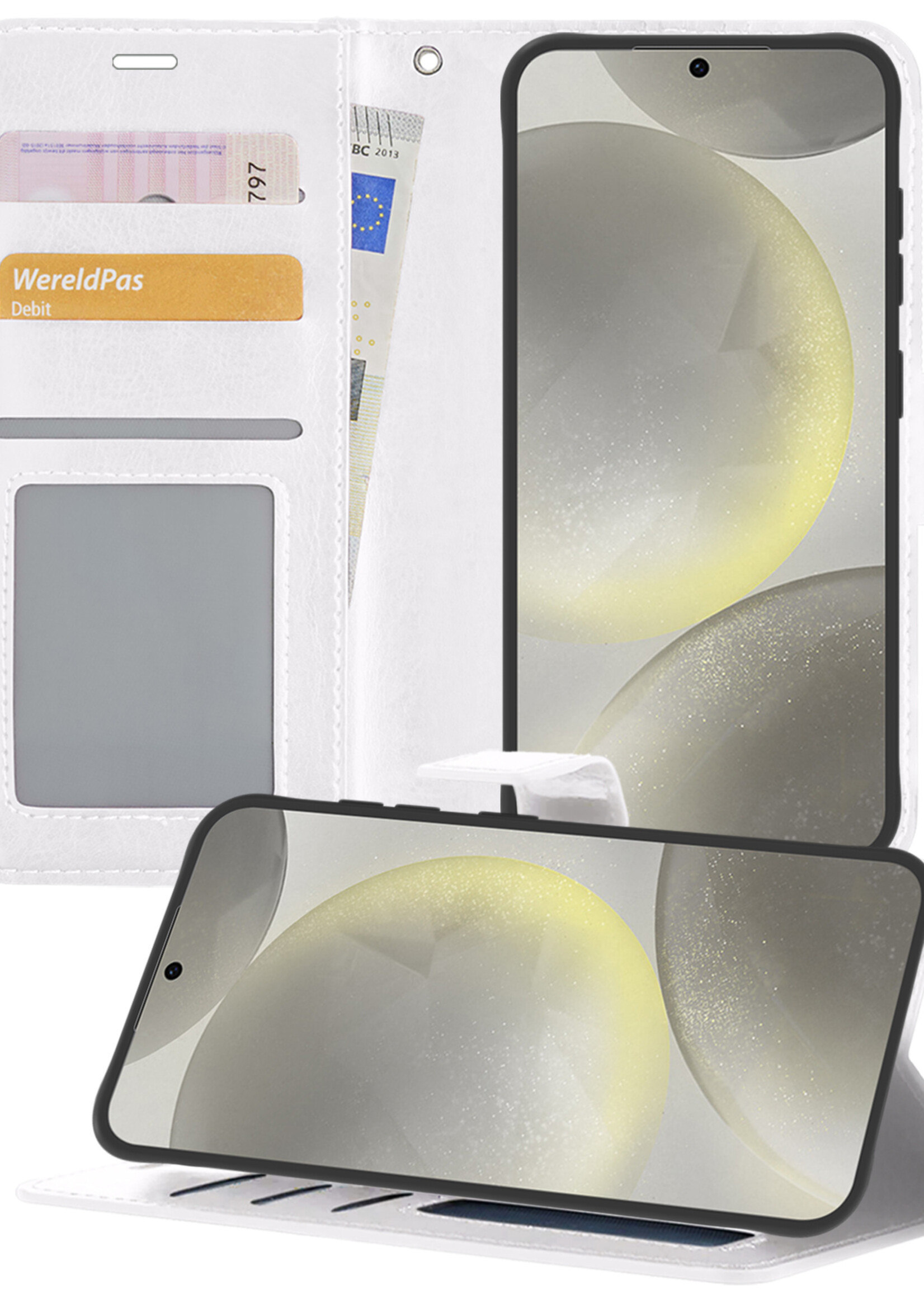 LUQ Hoesje Geschikt voor Samsung S24 Hoesje Book Case Hoes Wallet Cover - Hoes Geschikt voor Samsung Galaxy S24 Hoesje Bookcase Hoes - Wit