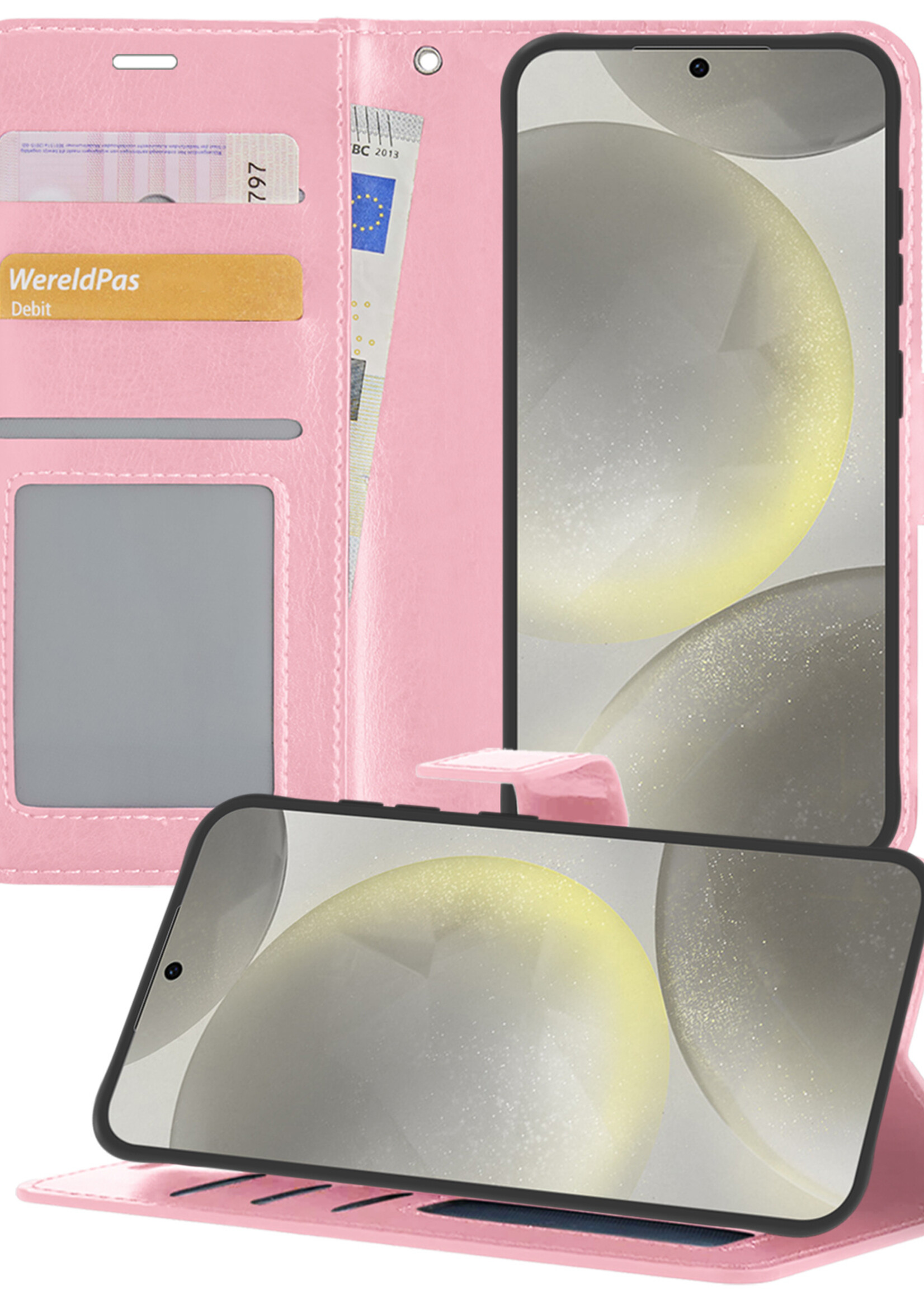 LUQ Hoesje Geschikt voor Samsung S24 Plus Hoesje Book Case Hoes Wallet Cover - Hoes Geschikt voor Samsung Galaxy S24 Plus Hoesje Bookcase Hoes - Lichtroze