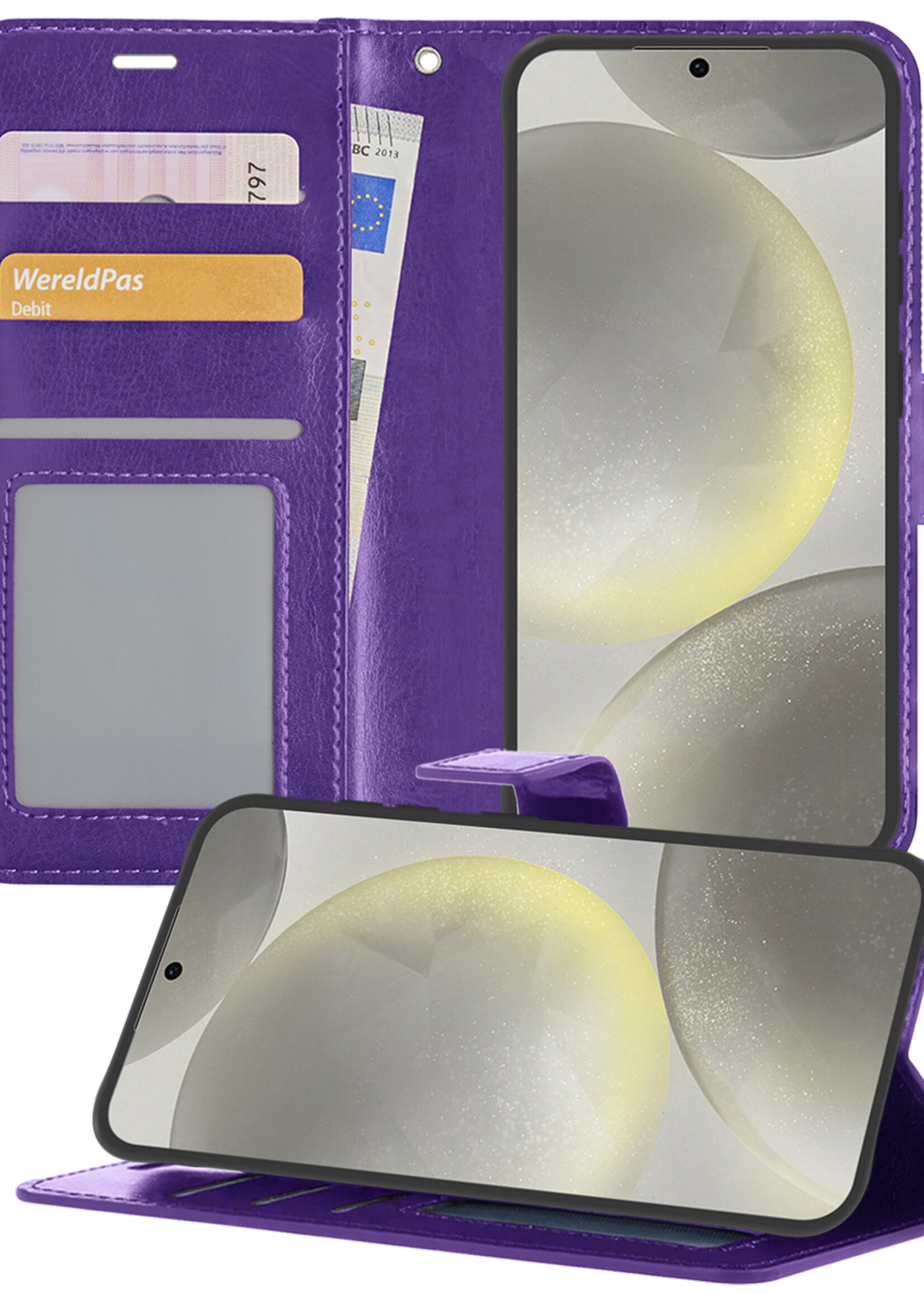 LUQ Hoesje Geschikt voor Samsung S24 Plus Hoesje Book Case Hoes Wallet Cover - Hoes Geschikt voor Samsung Galaxy S24 Plus Hoesje Bookcase Hoes - Paars