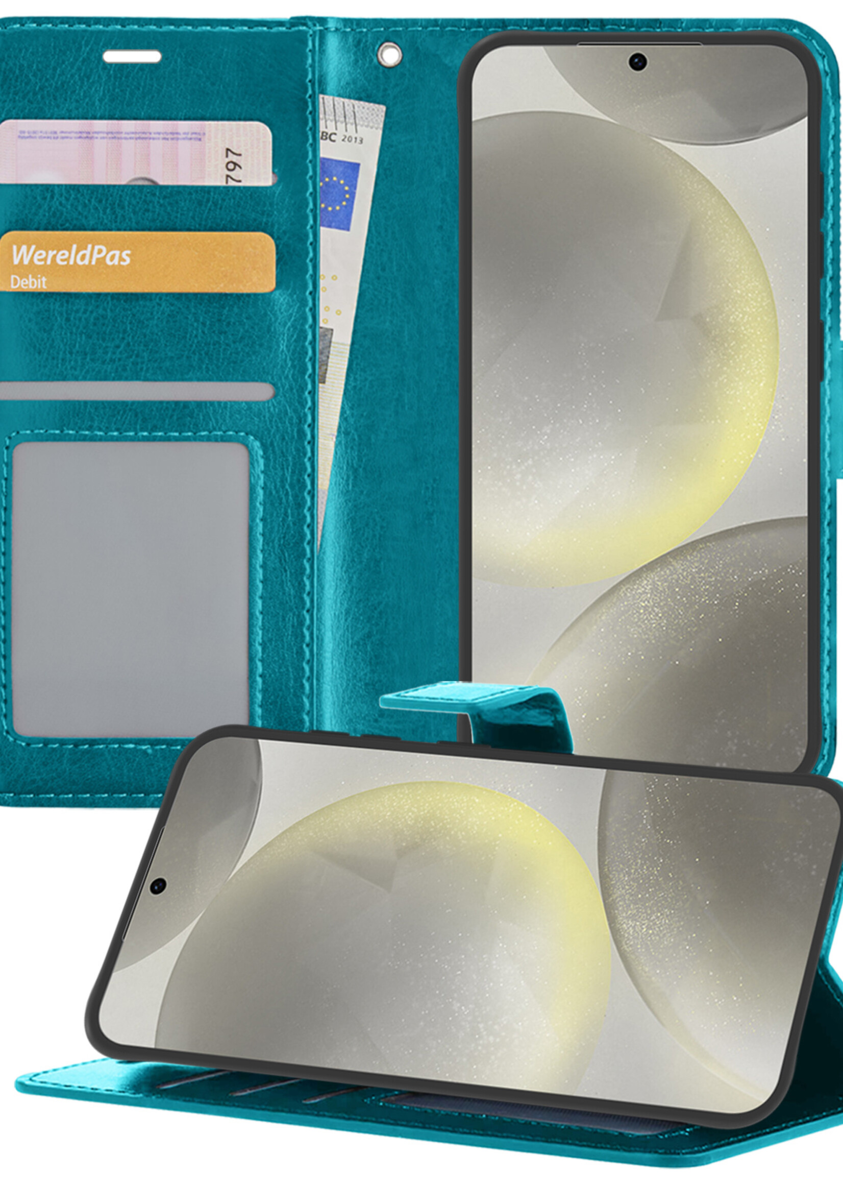 LUQ Hoesje Geschikt voor Samsung S24 Plus Hoesje Book Case Hoes Wallet Cover - Hoes Geschikt voor Samsung Galaxy S24 Plus Hoesje Bookcase Hoes - Turquoise