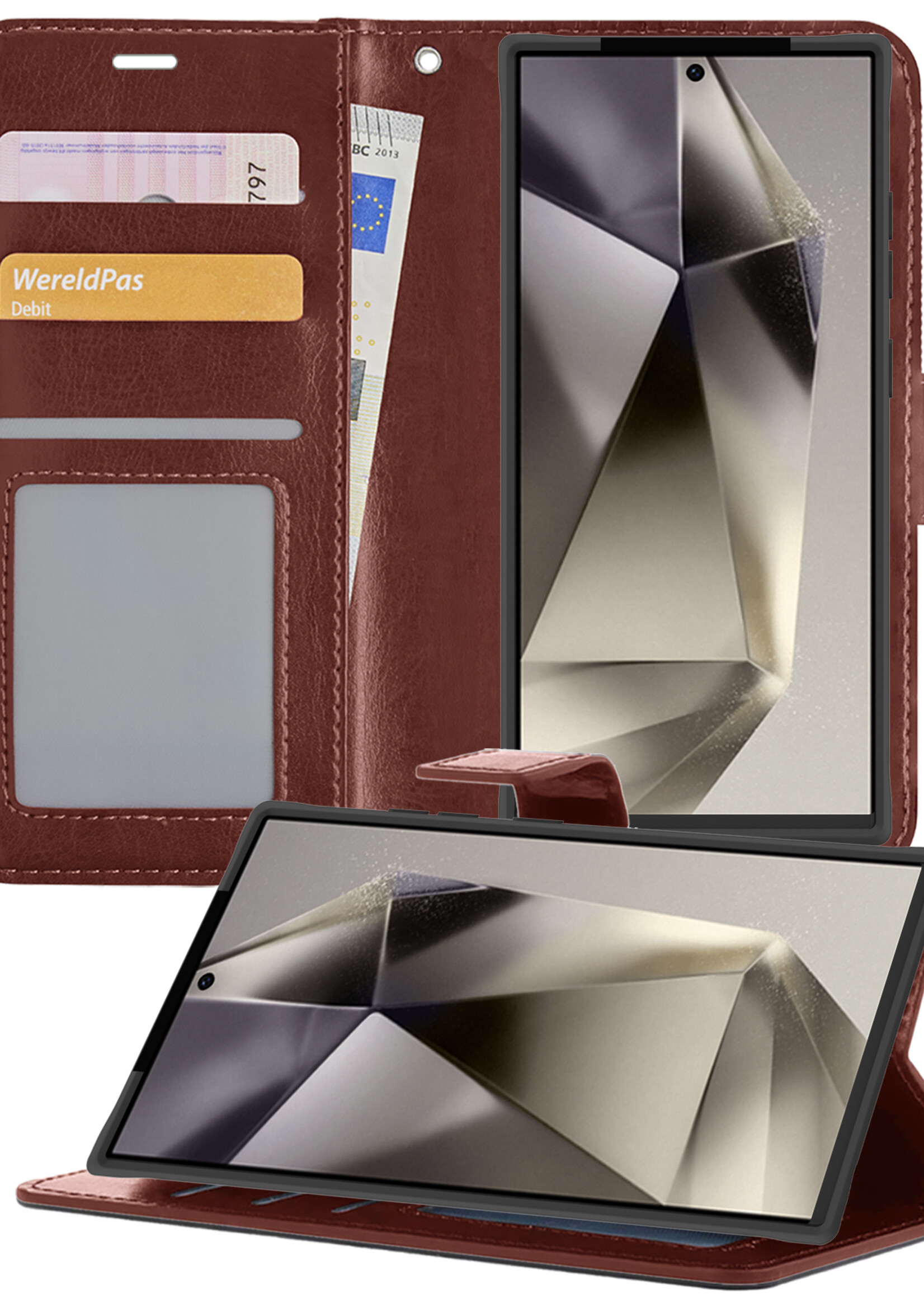 LUQ Hoesje Geschikt voor Samsung S24 Ultra Hoesje Book Case Hoes Wallet Cover - Hoes Geschikt voor Samsung Galaxy S24 Ultra Hoesje Bookcase Hoes - Bruin