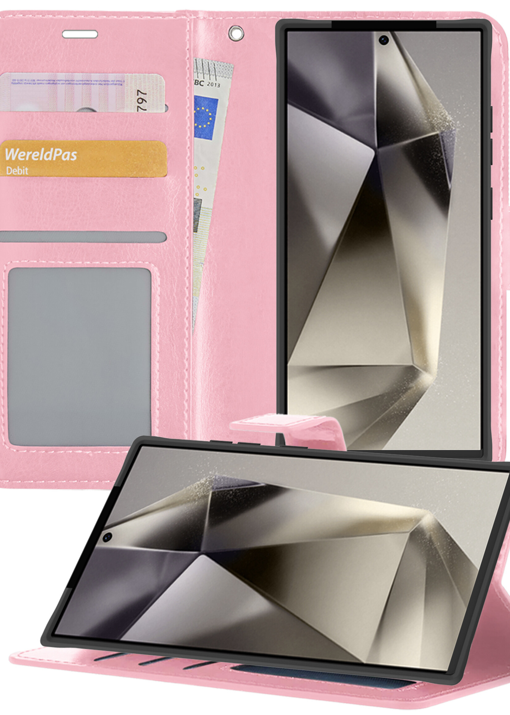 LUQ Hoesje Geschikt voor Samsung S24 Ultra Hoesje Book Case Hoes Wallet Cover - Hoes Geschikt voor Samsung Galaxy S24 Ultra Hoesje Bookcase Hoes - Lichtroze