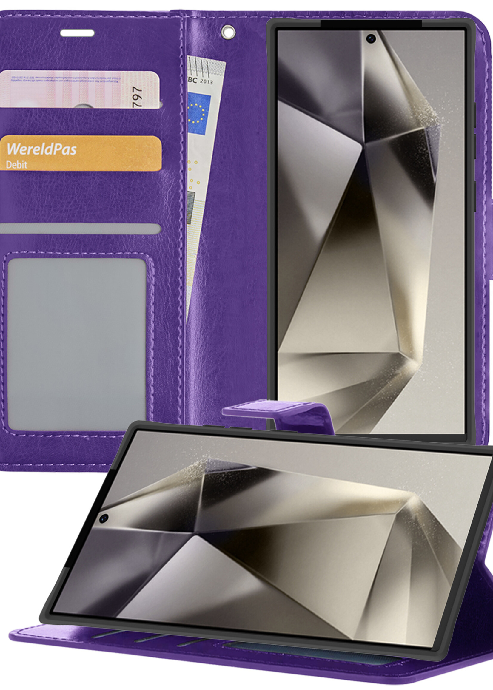 LUQ Hoesje Geschikt voor Samsung S24 Ultra Hoesje Book Case Hoes Wallet Cover - Hoes Geschikt voor Samsung Galaxy S24 Ultra Hoesje Bookcase Hoes - Paars