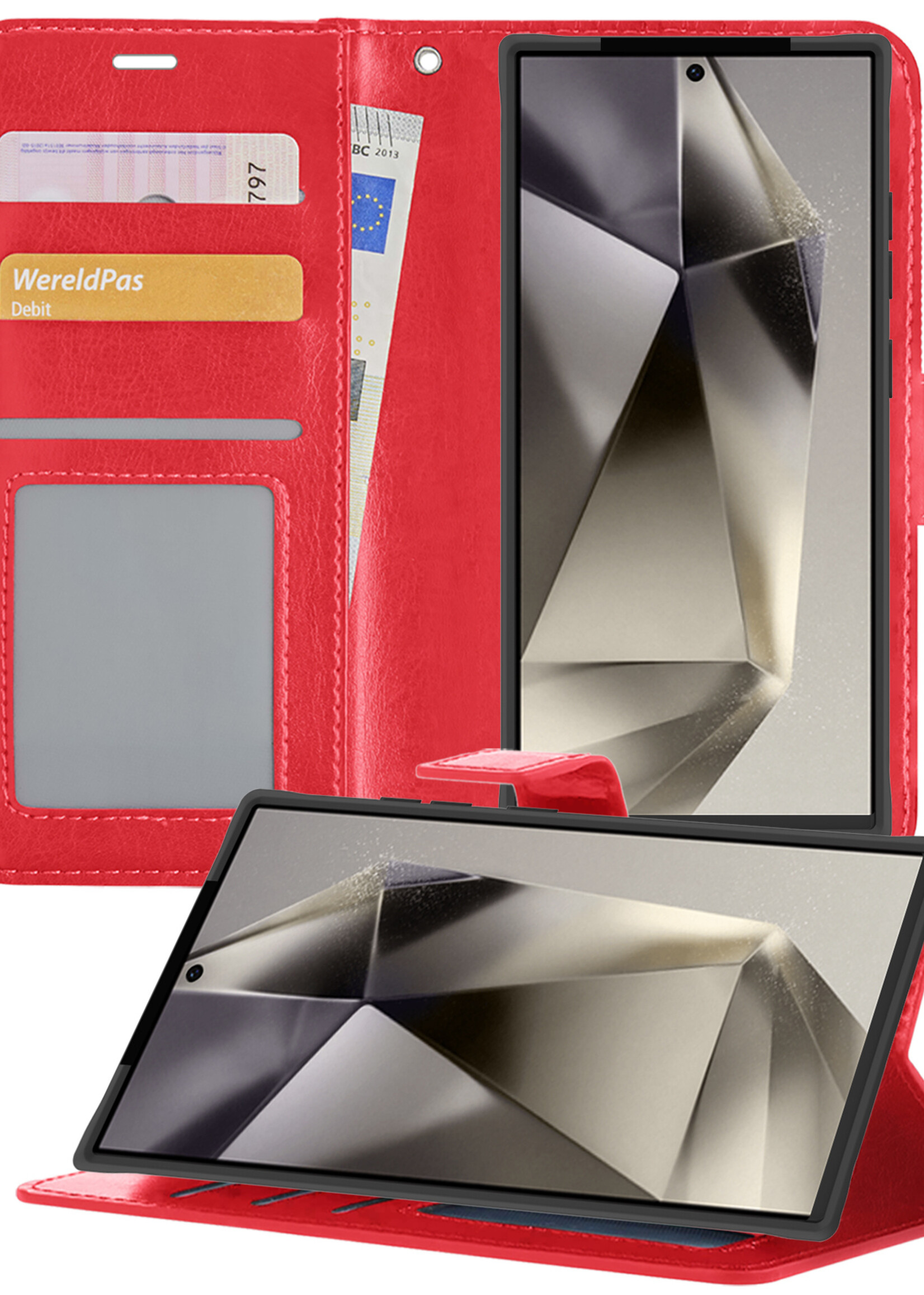 LUQ Hoesje Geschikt voor Samsung S24 Ultra Hoesje Book Case Hoes Wallet Cover - Hoes Geschikt voor Samsung Galaxy S24 Ultra Hoesje Bookcase Hoes - Rood