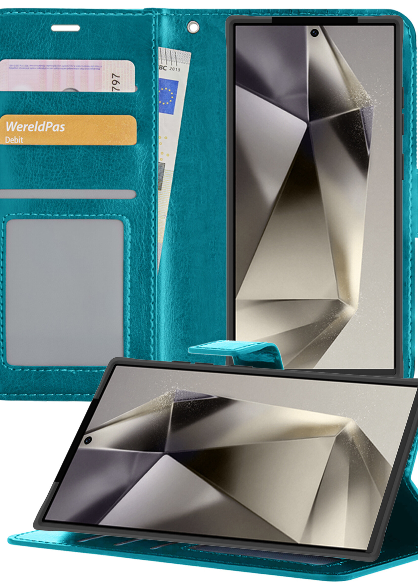 LUQ Hoesje Geschikt voor Samsung S24 Ultra Hoesje Book Case Hoes Wallet Cover - Hoes Geschikt voor Samsung Galaxy S24 Ultra Hoesje Bookcase Hoes - Turquoise