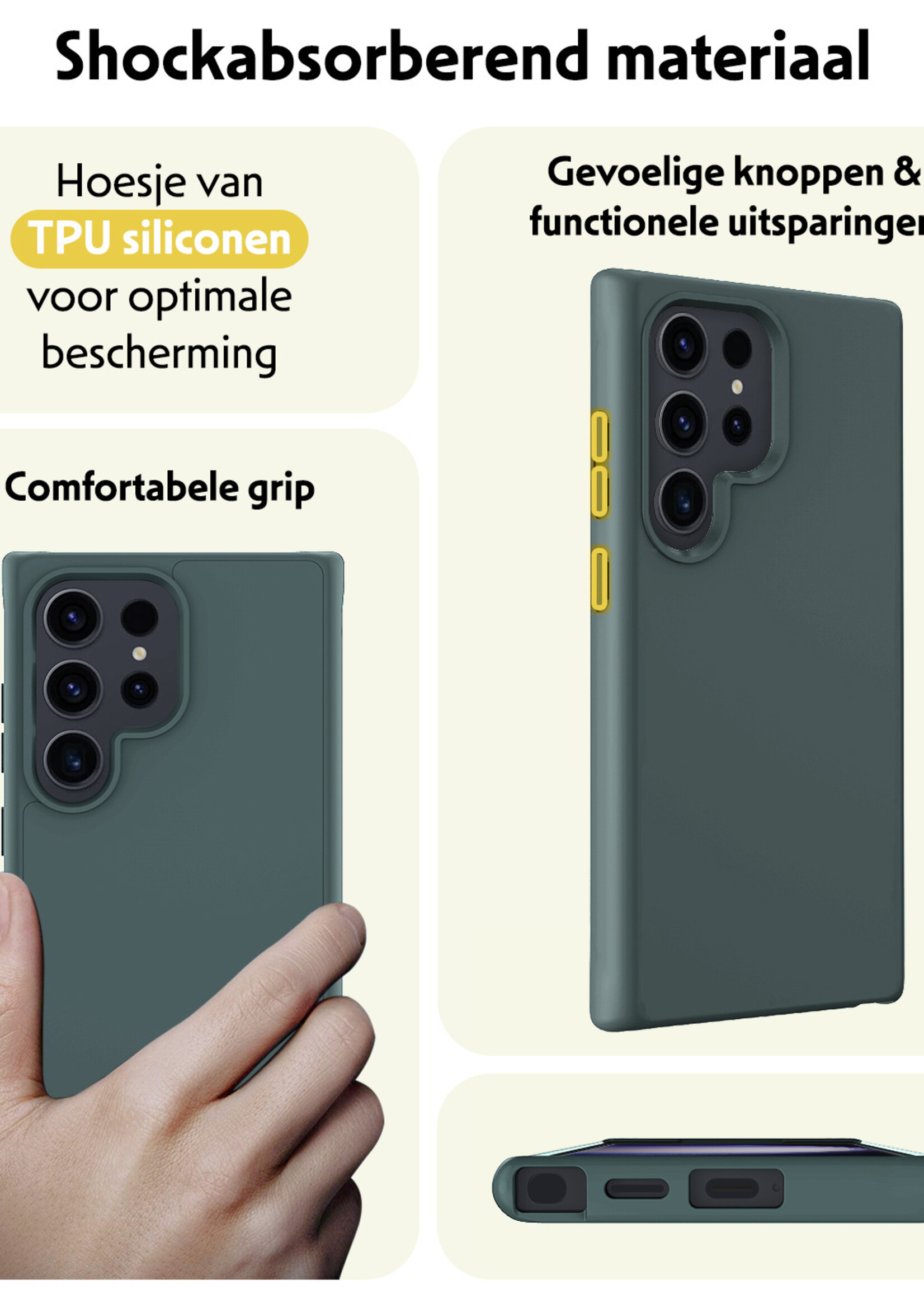 LUQ Hoesje Geschikt voor Samsung S24 Ultra Hoesje Siliconen Case Met Screenprotector - Hoes Geschikt voor Samsung Galaxy S24 Ultra Hoes Siliconen - Donkergroen
