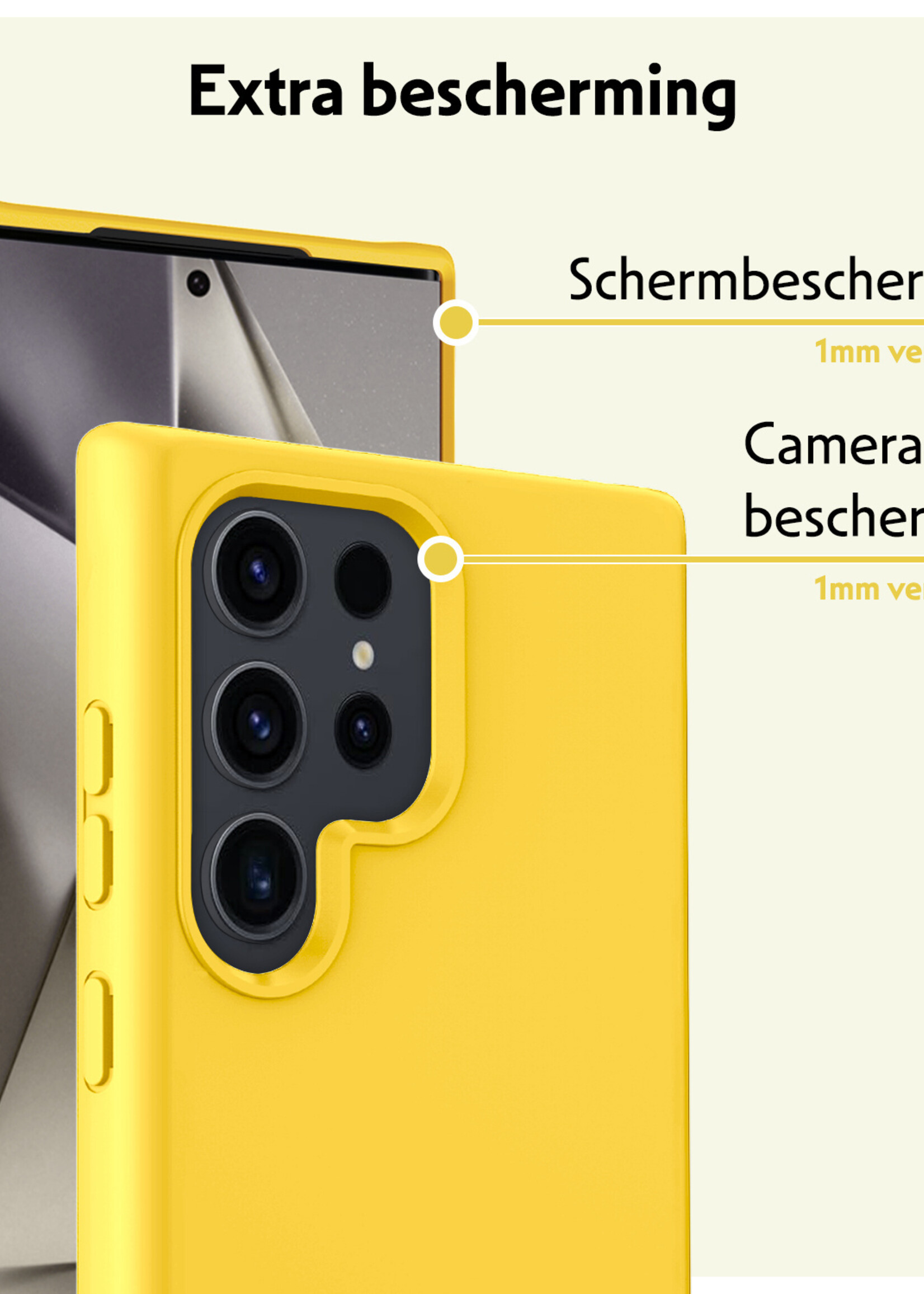 LUQ Hoesje Geschikt voor Samsung S24 Ultra Hoesje Siliconen Case Met Screenprotector - Hoes Geschikt voor Samsung Galaxy S24 Ultra Hoes Siliconen - Geel