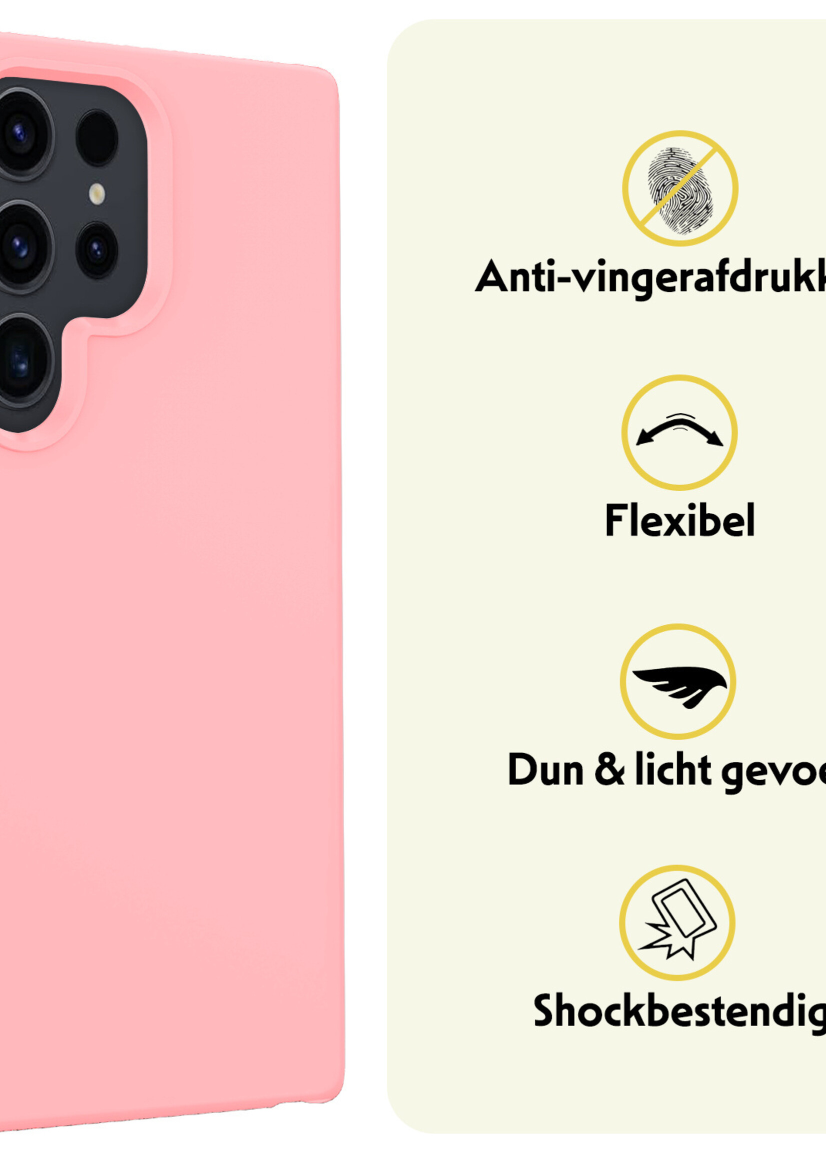 LUQ Hoesje Geschikt voor Samsung S24 Ultra Hoesje Siliconen Case Met Screenprotector - Hoes Geschikt voor Samsung Galaxy S24 Ultra Hoes Siliconen - Lichtroze
