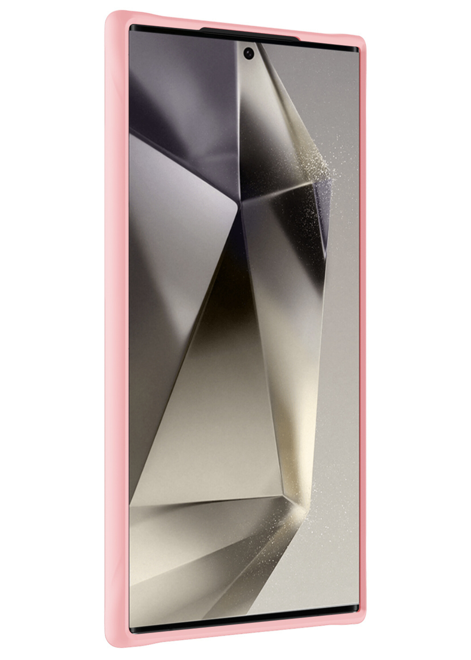 LUQ Hoesje Geschikt voor Samsung S24 Ultra Hoesje Siliconen Case Met Screenprotector - Hoes Geschikt voor Samsung Galaxy S24 Ultra Hoes Siliconen - Lichtroze