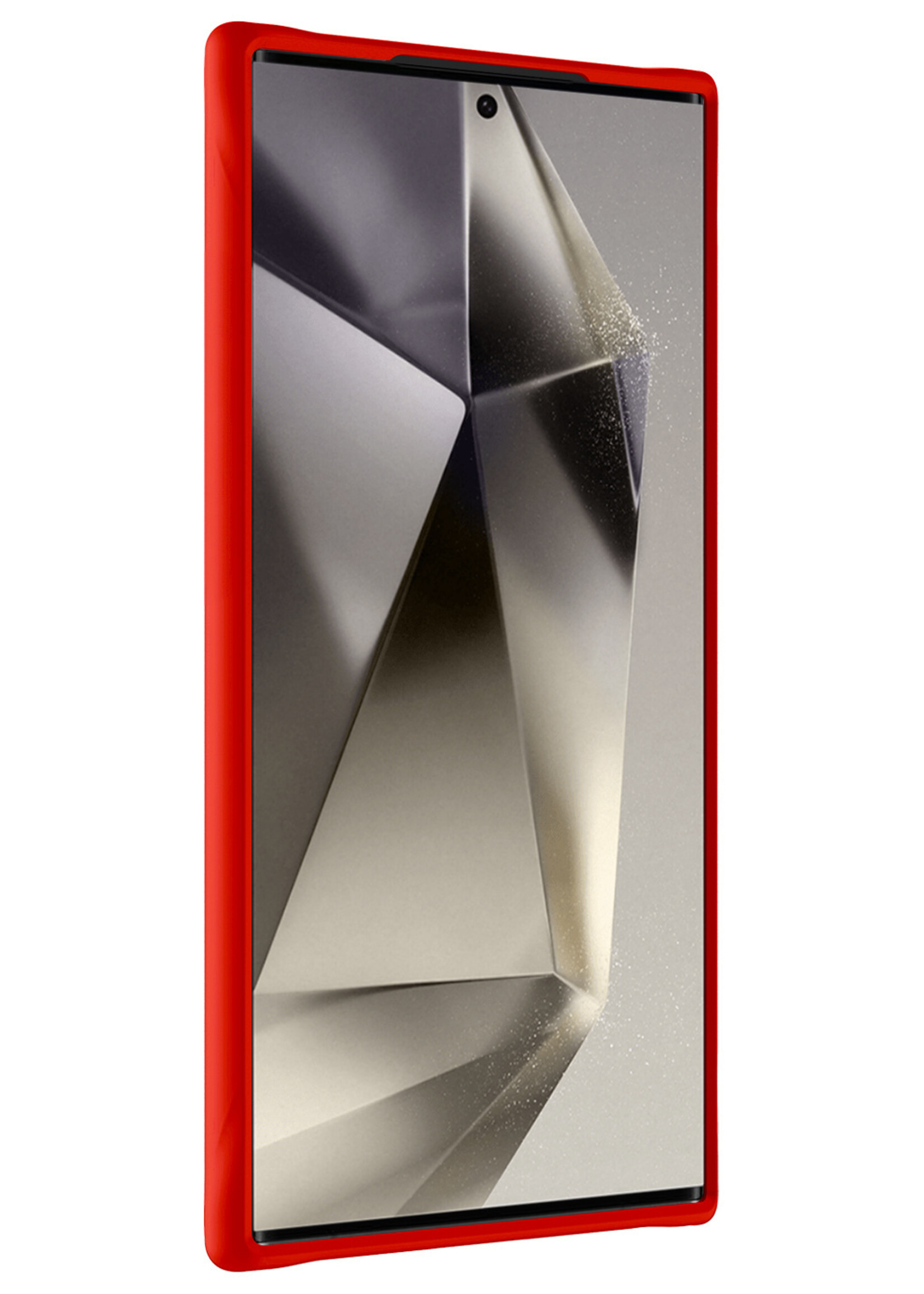 LUQ Hoesje Geschikt voor Samsung S24 Ultra Hoesje Siliconen Case Met Screenprotector - Hoes Geschikt voor Samsung Galaxy S24 Ultra Hoes Siliconen - Rood