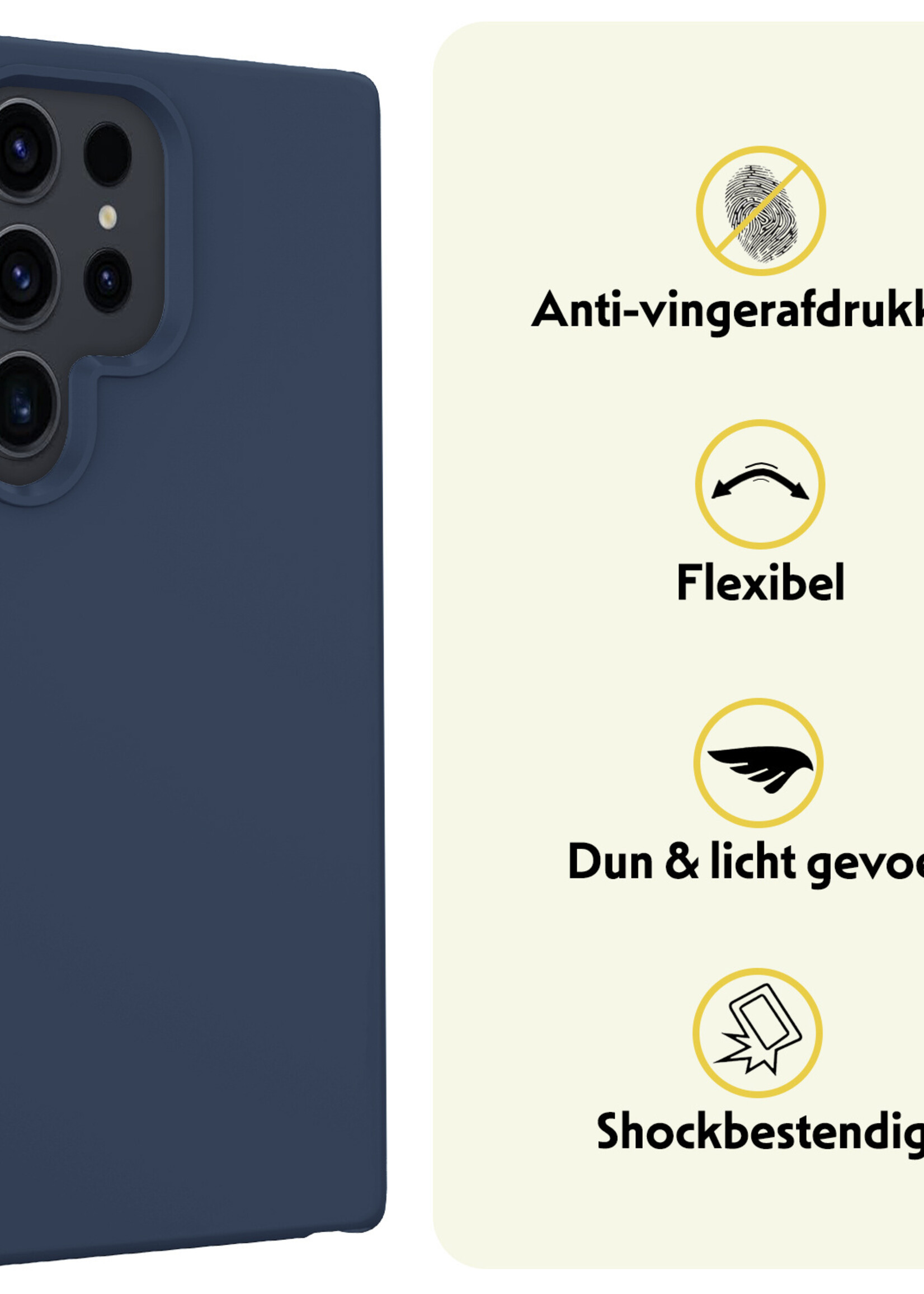 LUQ Hoesje Geschikt voor Samsung S24 Ultra Hoesje Siliconen Case Met 2x Screenprotector - Hoes Geschikt voor Samsung Galaxy S24 Ultra Hoes Siliconen - Donkerblauw