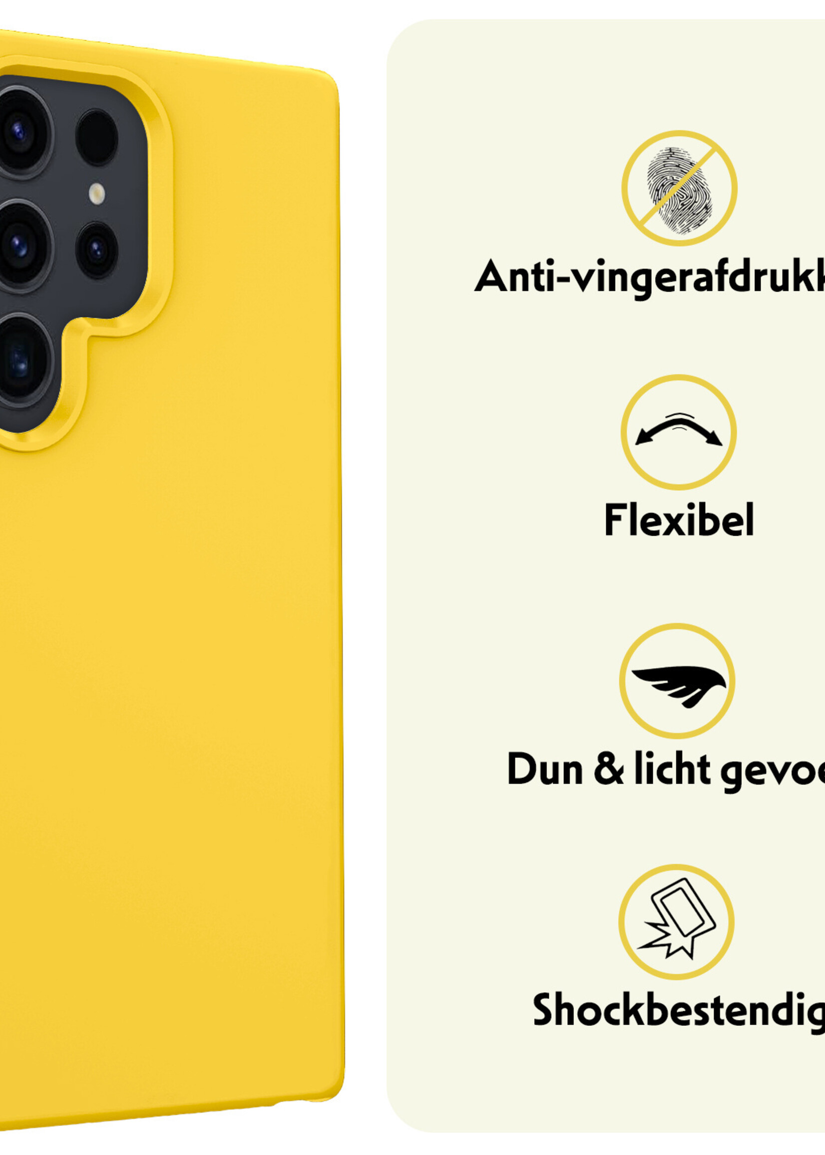 LUQ Hoesje Geschikt voor Samsung S24 Ultra Hoesje Siliconen Case Met 2x Screenprotector - Hoes Geschikt voor Samsung Galaxy S24 Ultra Hoes Siliconen - Geel
