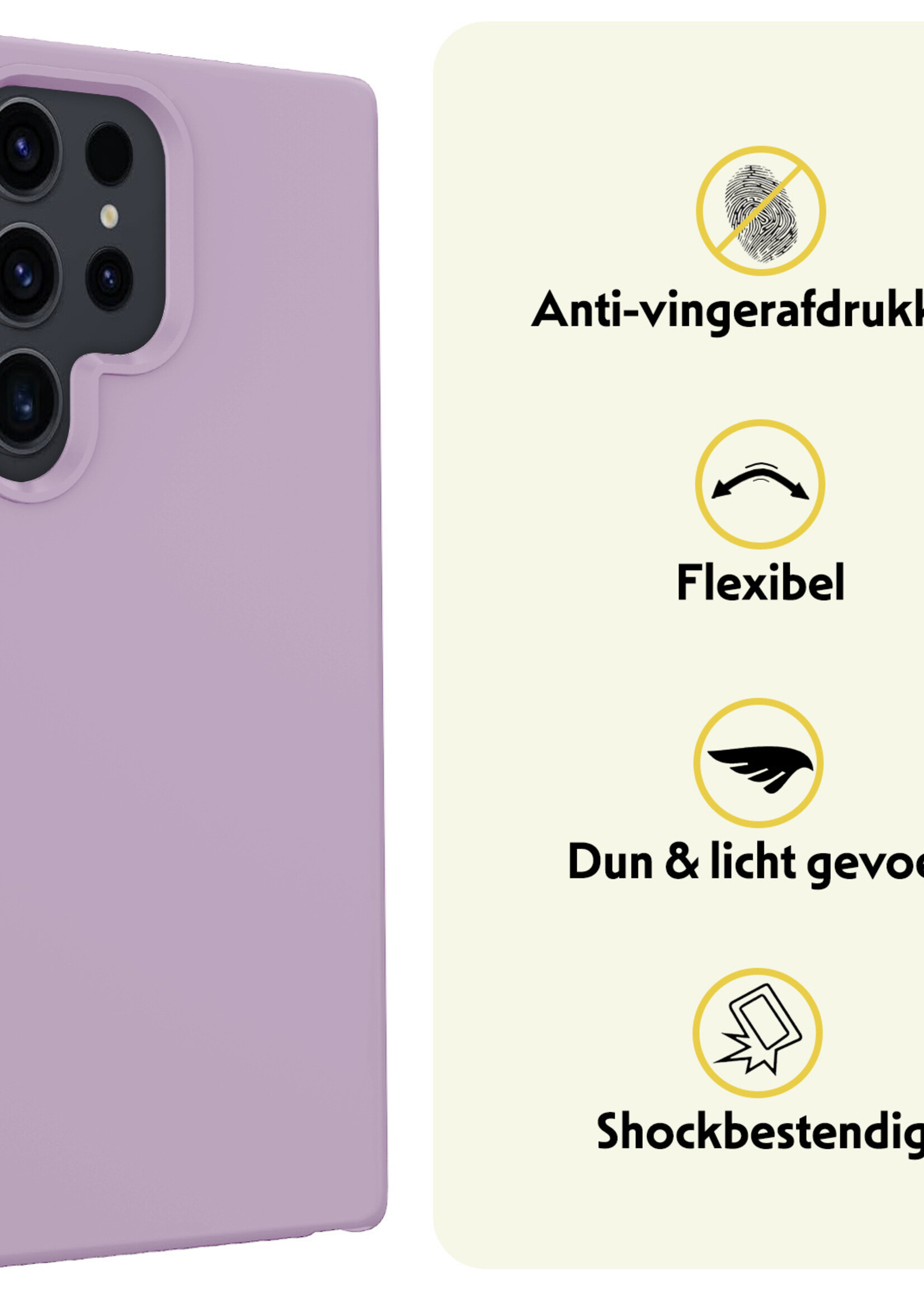 LUQ Hoesje Geschikt voor Samsung S24 Ultra Hoesje Siliconen Case Met 2x Screenprotector - Hoes Geschikt voor Samsung Galaxy S24 Ultra Hoes Siliconen - Lila