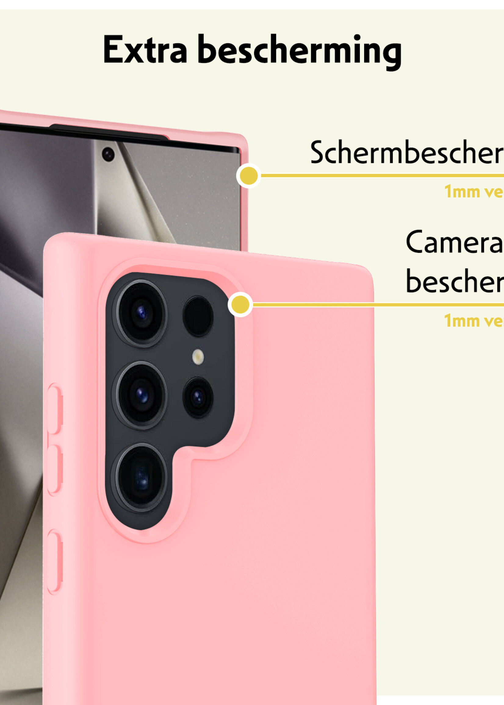 LUQ Hoesje Geschikt voor Samsung S24 Ultra Hoesje Siliconen Case Met 2x Screenprotector - Hoes Geschikt voor Samsung Galaxy S24 Ultra Hoes Siliconen - Lichtroze