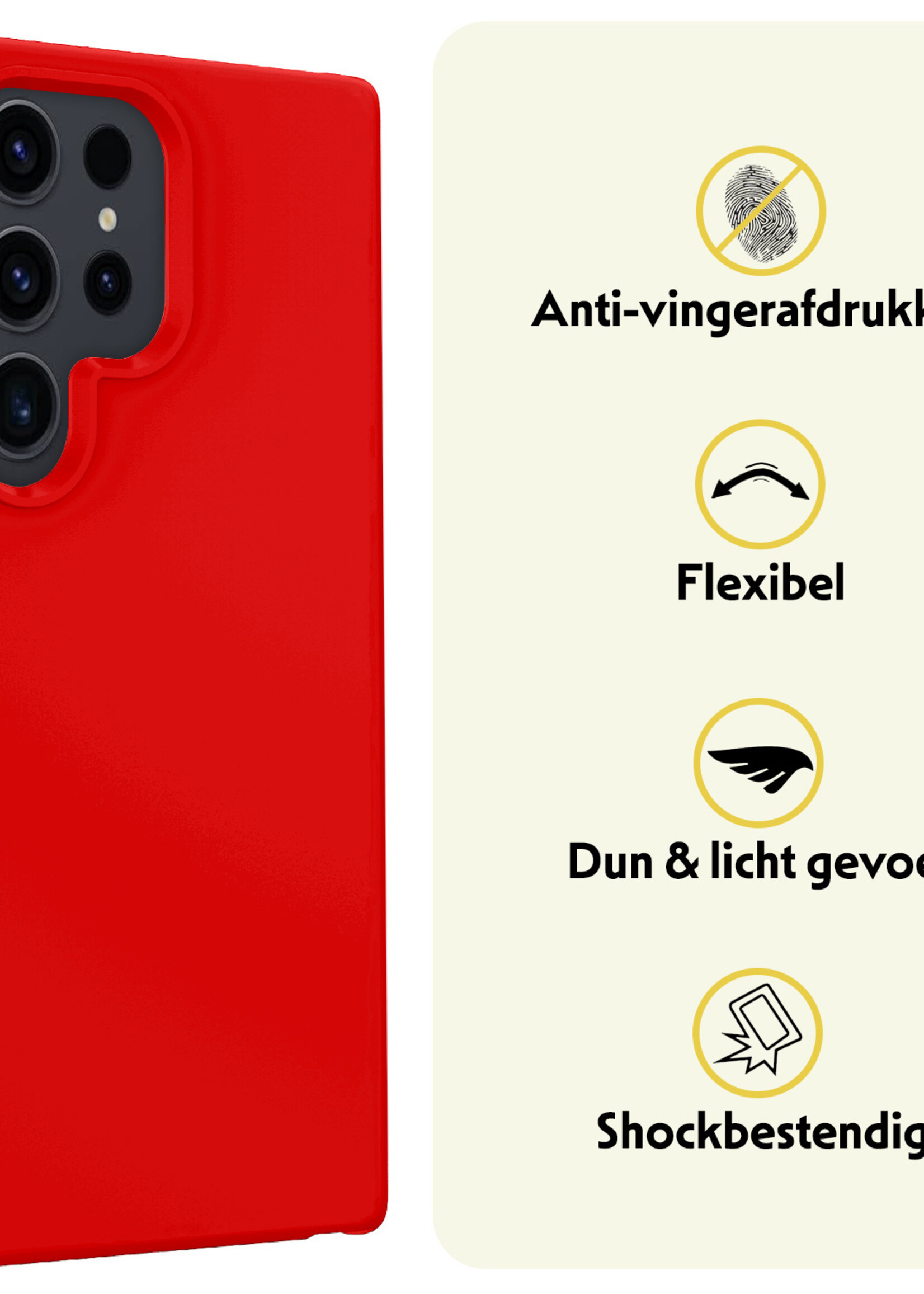 LUQ Hoesje Geschikt voor Samsung S24 Ultra Hoesje Siliconen Case Met 2x Screenprotector - Hoes Geschikt voor Samsung Galaxy S24 Ultra Hoes Siliconen - Rood