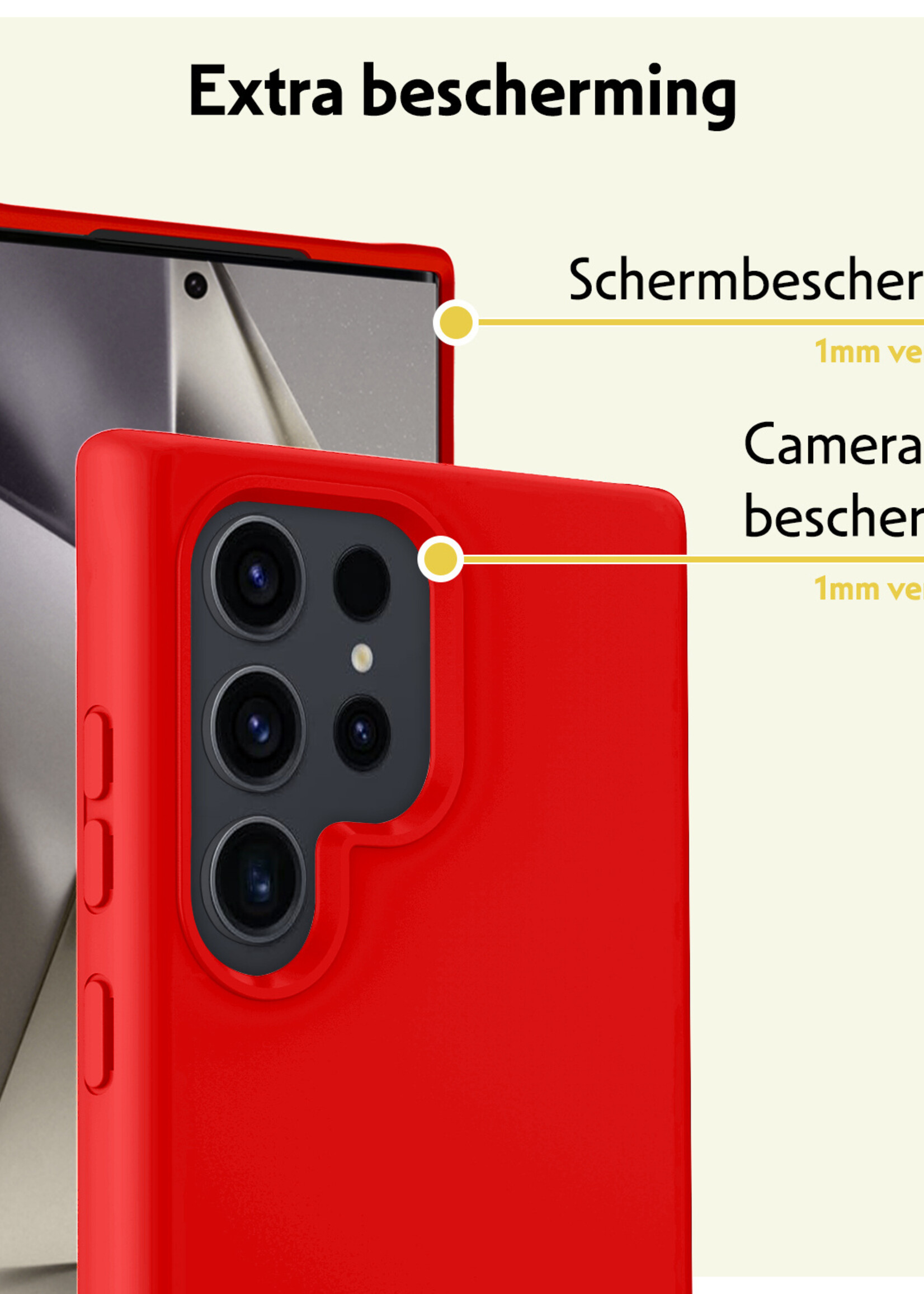 LUQ Hoesje Geschikt voor Samsung S24 Ultra Hoesje Siliconen Case Met 2x Screenprotector - Hoes Geschikt voor Samsung Galaxy S24 Ultra Hoes Siliconen - Rood