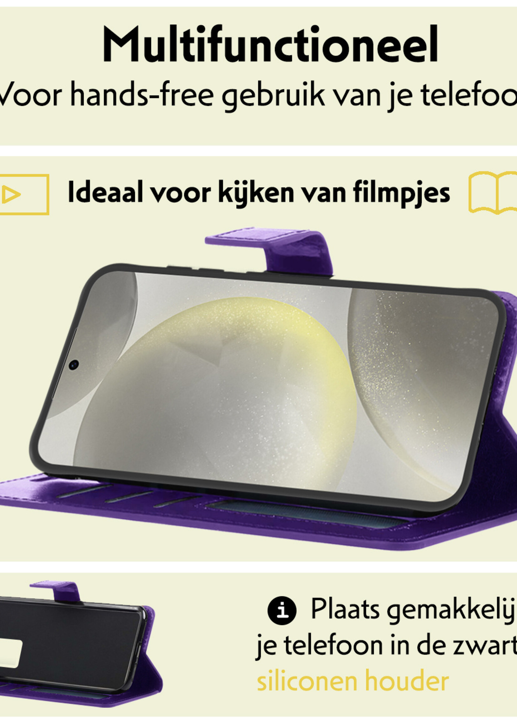 LUQ Hoesje Geschikt voor Samsung S24 Hoesje Book Case Hoes Wallet Cover Met Screenprotector - Hoes Geschikt voor Samsung Galaxy S24 Hoesje Bookcase Hoes - Paars