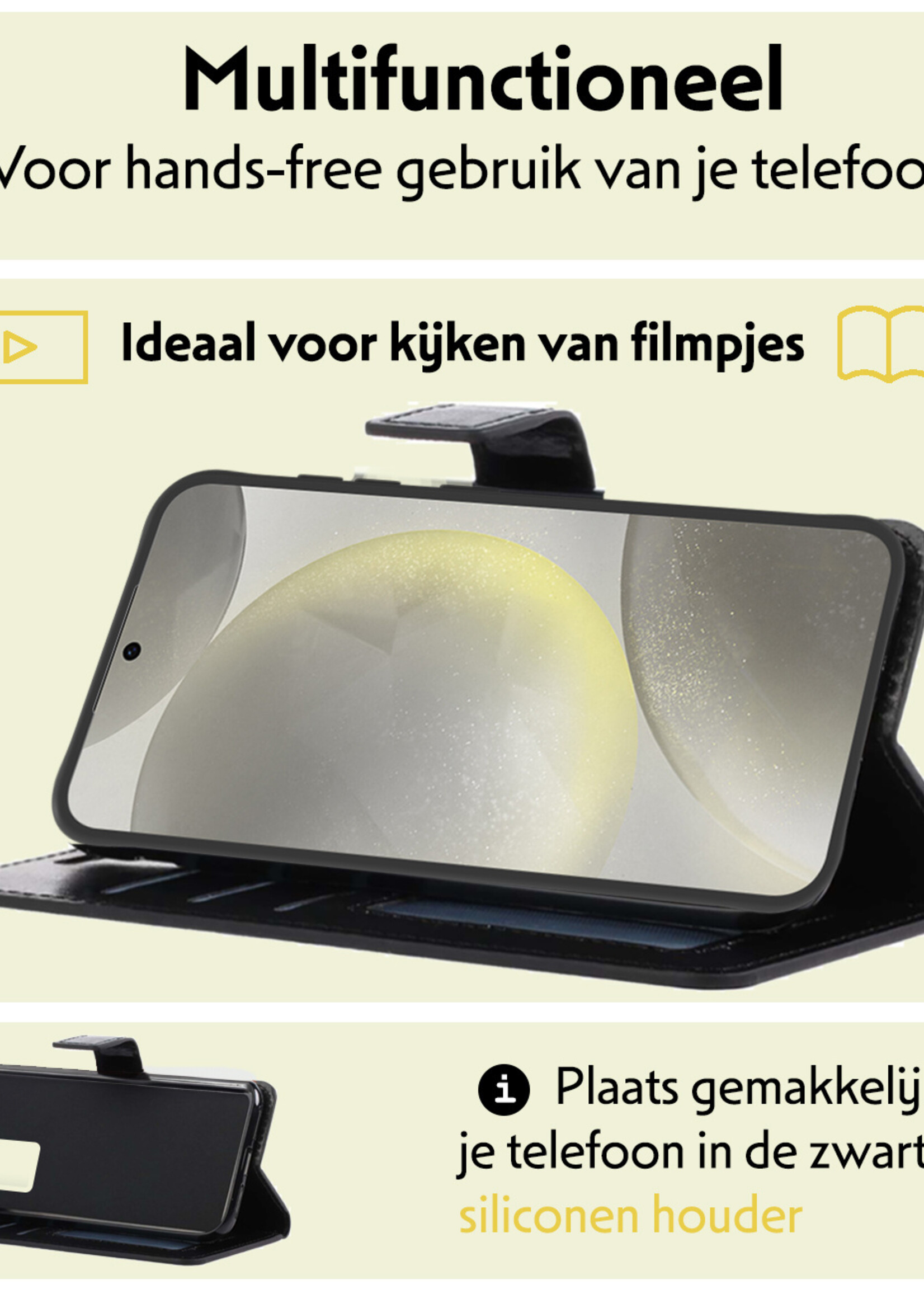 LUQ Hoesje Geschikt voor Samsung S24 Hoesje Book Case Hoes Wallet Cover Met Screenprotector - Hoes Geschikt voor Samsung Galaxy S24 Hoesje Bookcase Hoes - Zwart