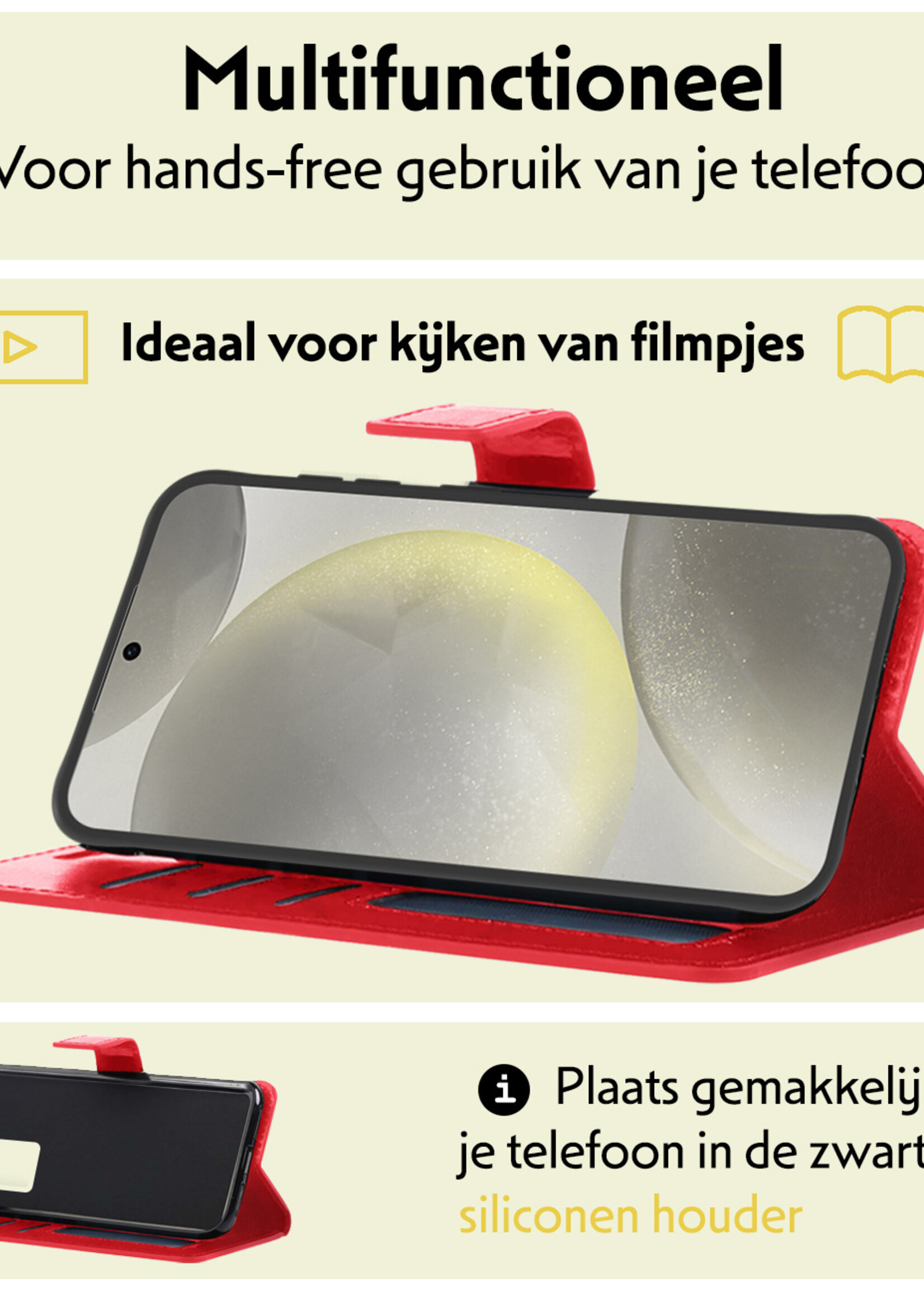 LUQ Hoesje Geschikt voor Samsung S24 Hoesje Book Case Hoes Wallet Cover Met 2x Screenprotector - Hoes Geschikt voor Samsung Galaxy S24 Hoesje Bookcase Hoes - Rood