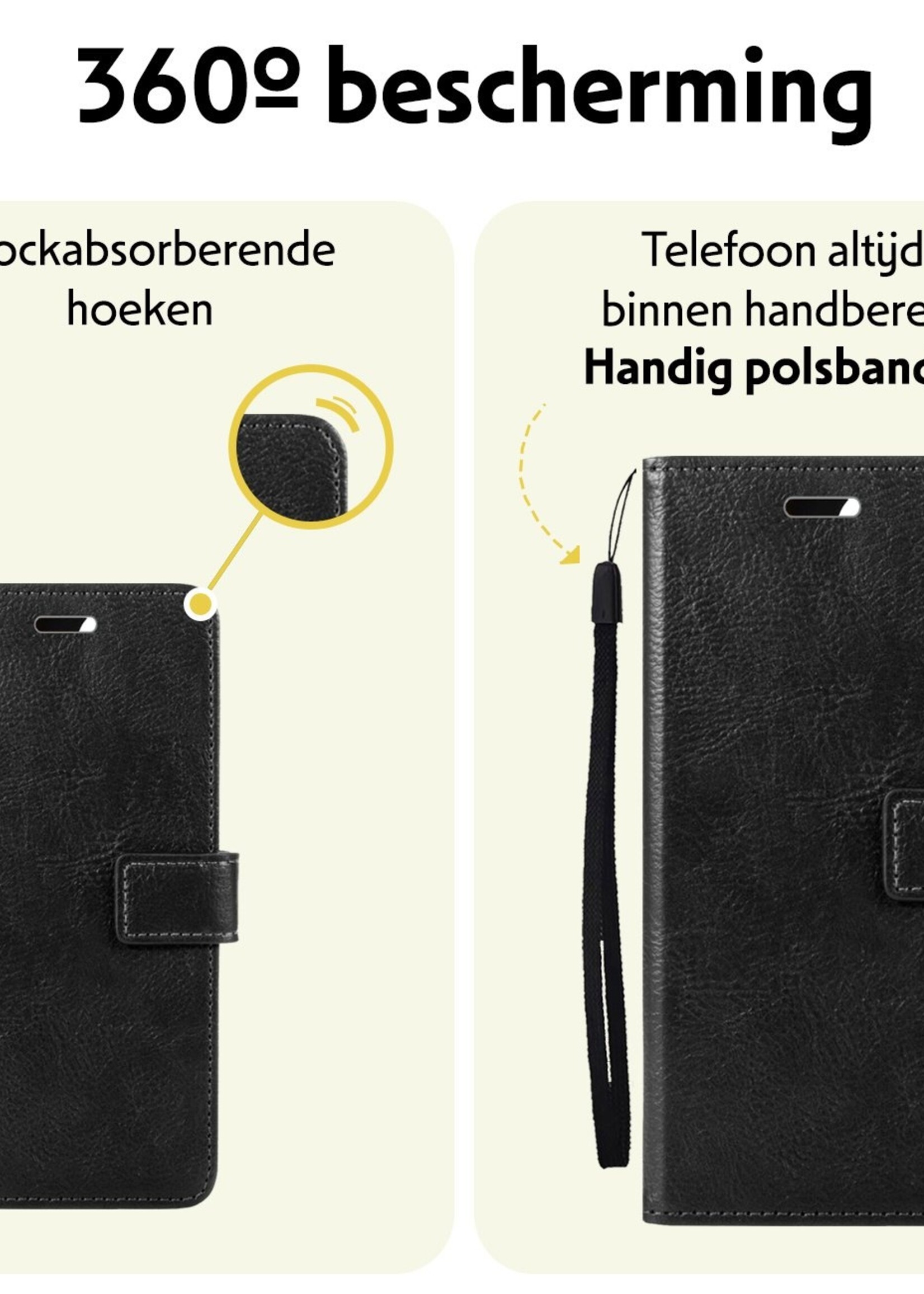 LUQ Hoesje Geschikt voor Samsung S24 Hoesje Book Case Hoes Wallet Cover Met 2x Screenprotector - Hoes Geschikt voor Samsung Galaxy S24 Hoesje Bookcase Hoes - Zwart