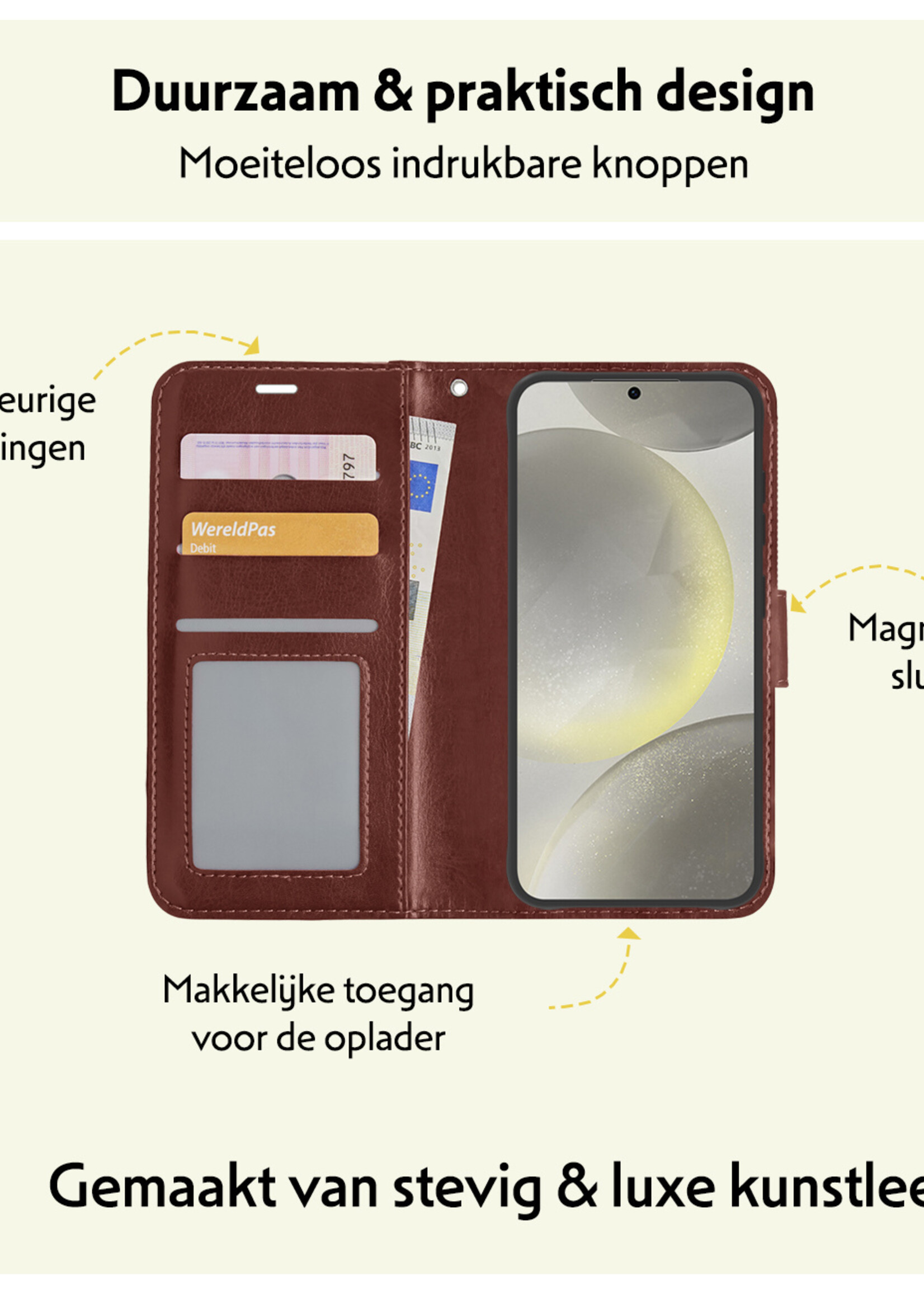 LUQ Hoesje Geschikt voor Samsung S24 Plus Hoesje Book Case Hoes Wallet Cover Met Screenprotector - Hoes Geschikt voor Samsung Galaxy S24 Plus Hoesje Bookcase Hoes - Bruin