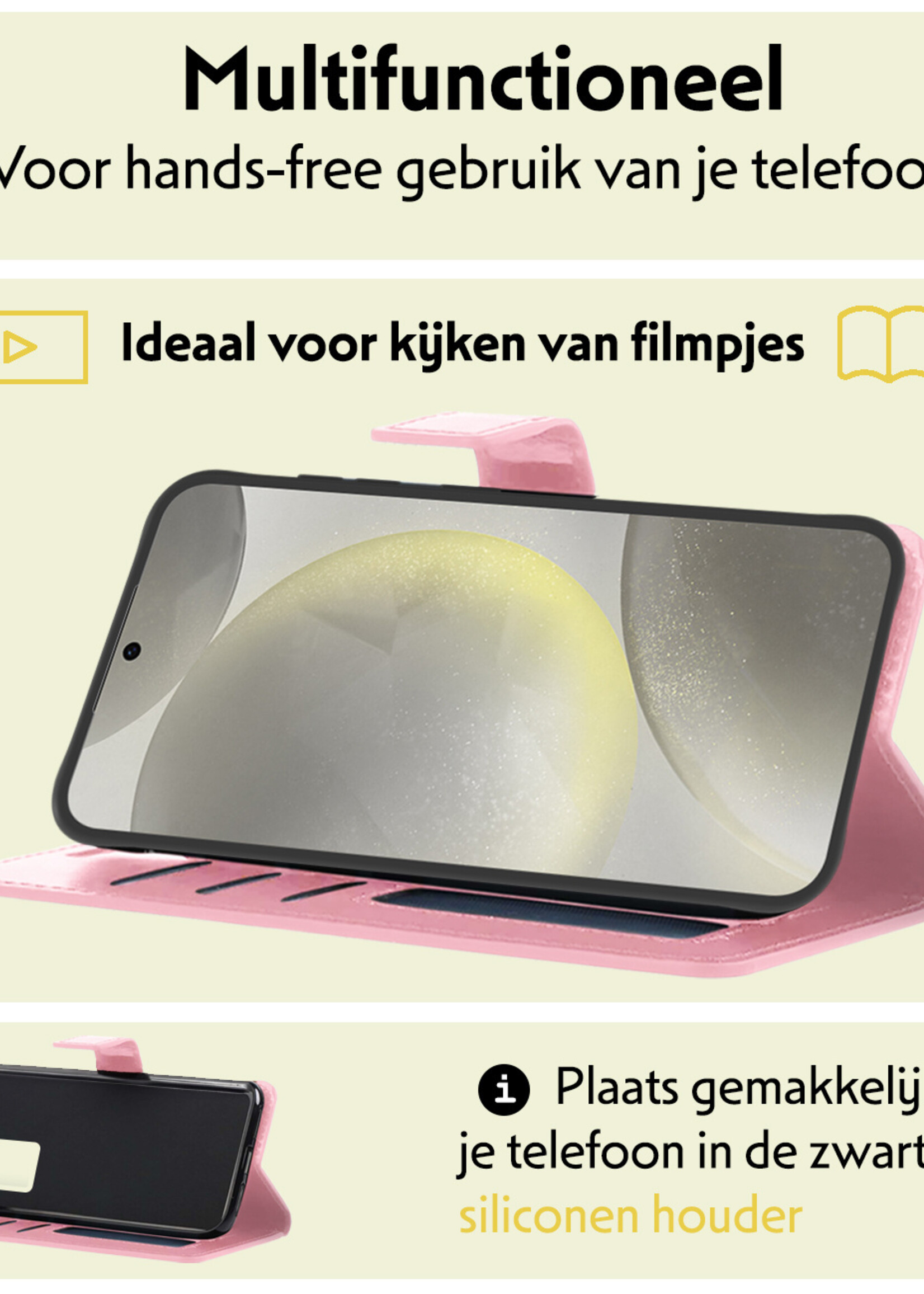 LUQ Hoesje Geschikt voor Samsung S24 Plus Hoesje Book Case Hoes Wallet Cover Met Screenprotector - Hoes Geschikt voor Samsung Galaxy S24 Plus Hoesje Bookcase Hoes - Lichtroze