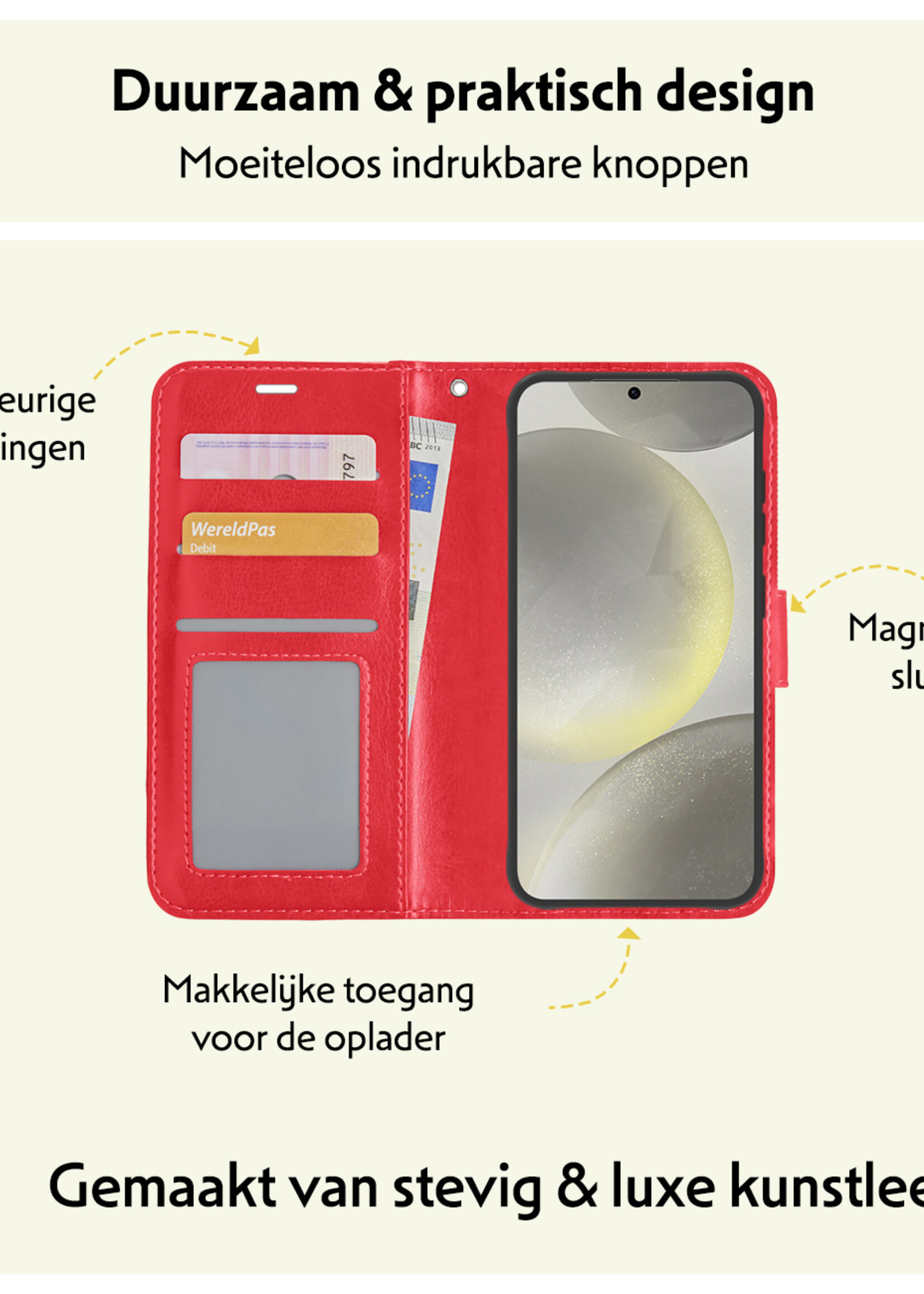 LUQ Hoesje Geschikt voor Samsung S24 Plus Hoesje Book Case Hoes Wallet Cover Met Screenprotector - Hoes Geschikt voor Samsung Galaxy S24 Plus Hoesje Bookcase Hoes - Rood