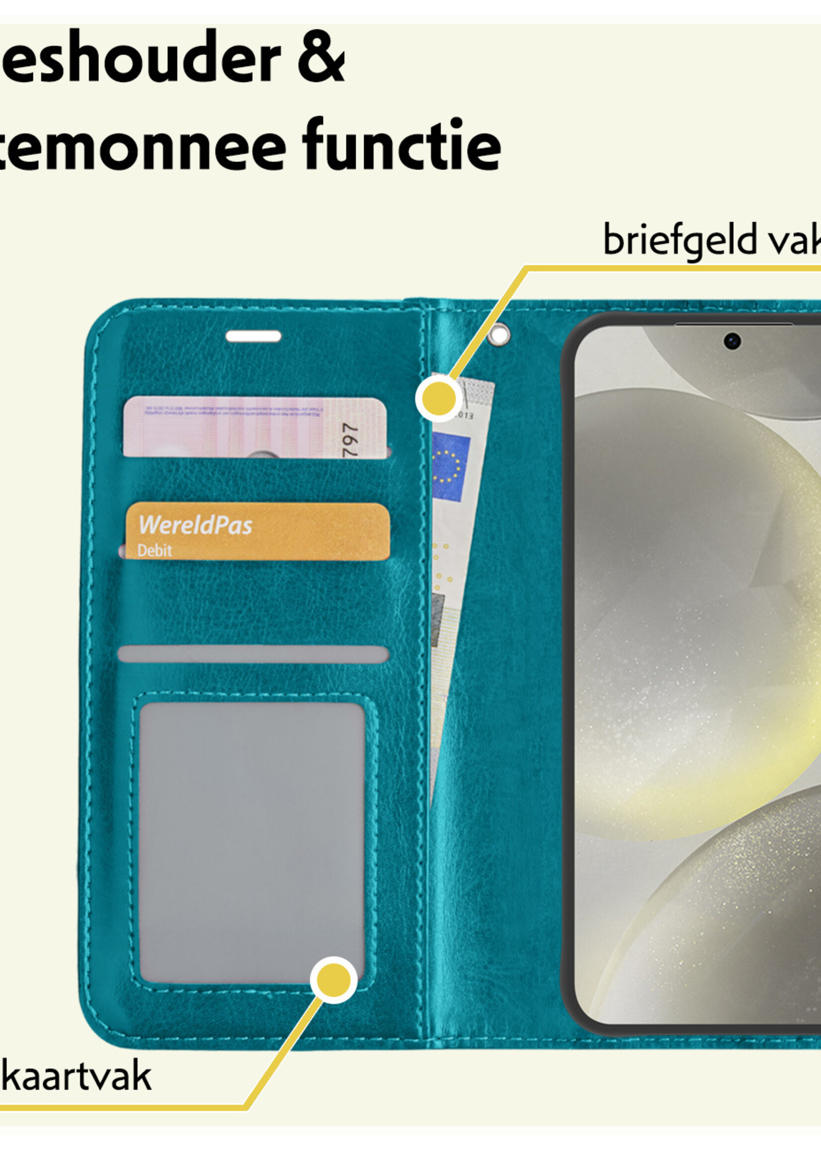 LUQ Hoesje Geschikt voor Samsung S24 Plus Hoesje Book Case Hoes Wallet Cover Met Screenprotector - Hoes Geschikt voor Samsung Galaxy S24 Plus Hoesje Bookcase Hoes - Turquoise