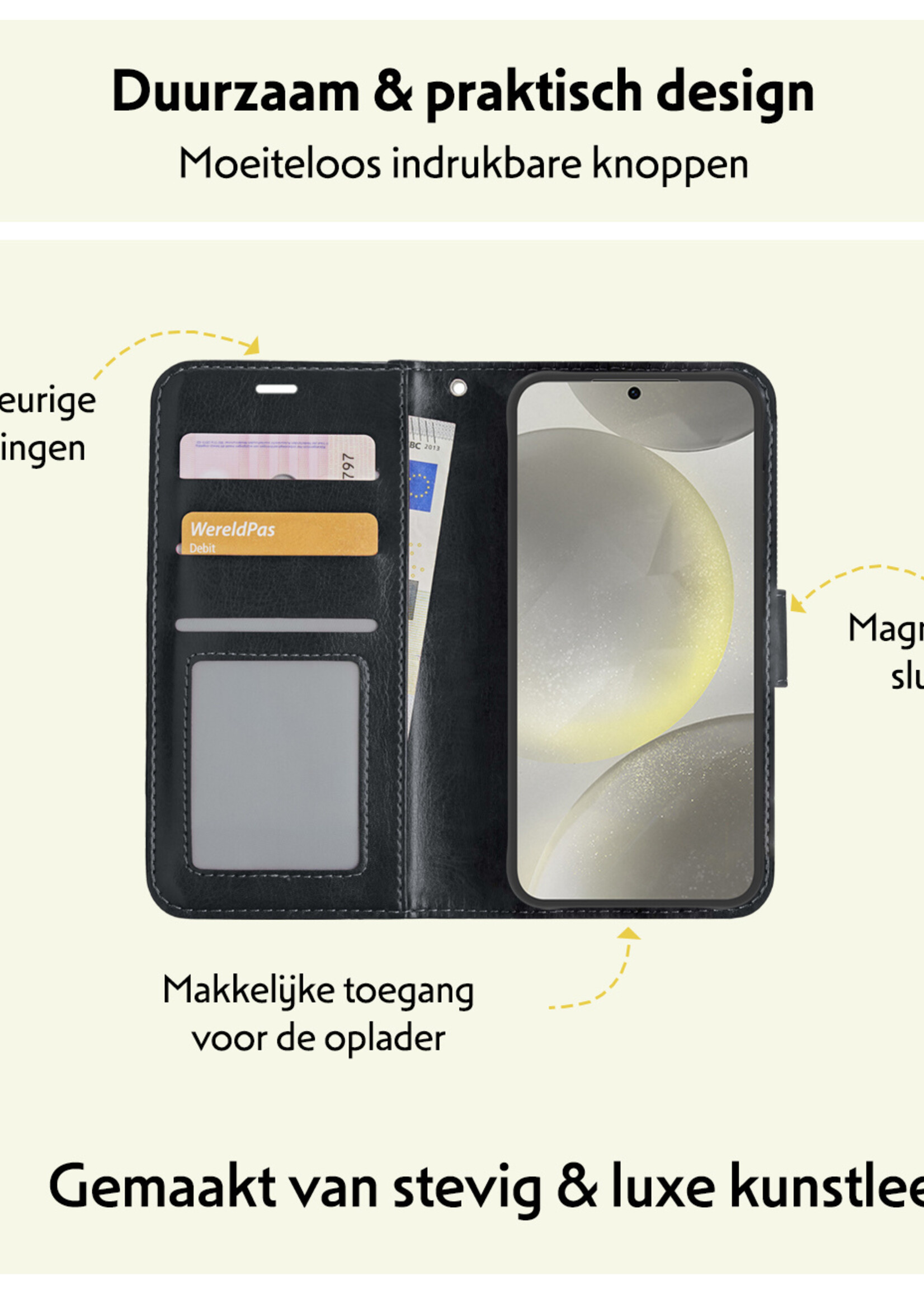 LUQ Hoesje Geschikt voor Samsung S24 Plus Hoesje Book Case Hoes Wallet Cover Met Screenprotector - Hoes Geschikt voor Samsung Galaxy S24 Plus Hoesje Bookcase Hoes - Zwart