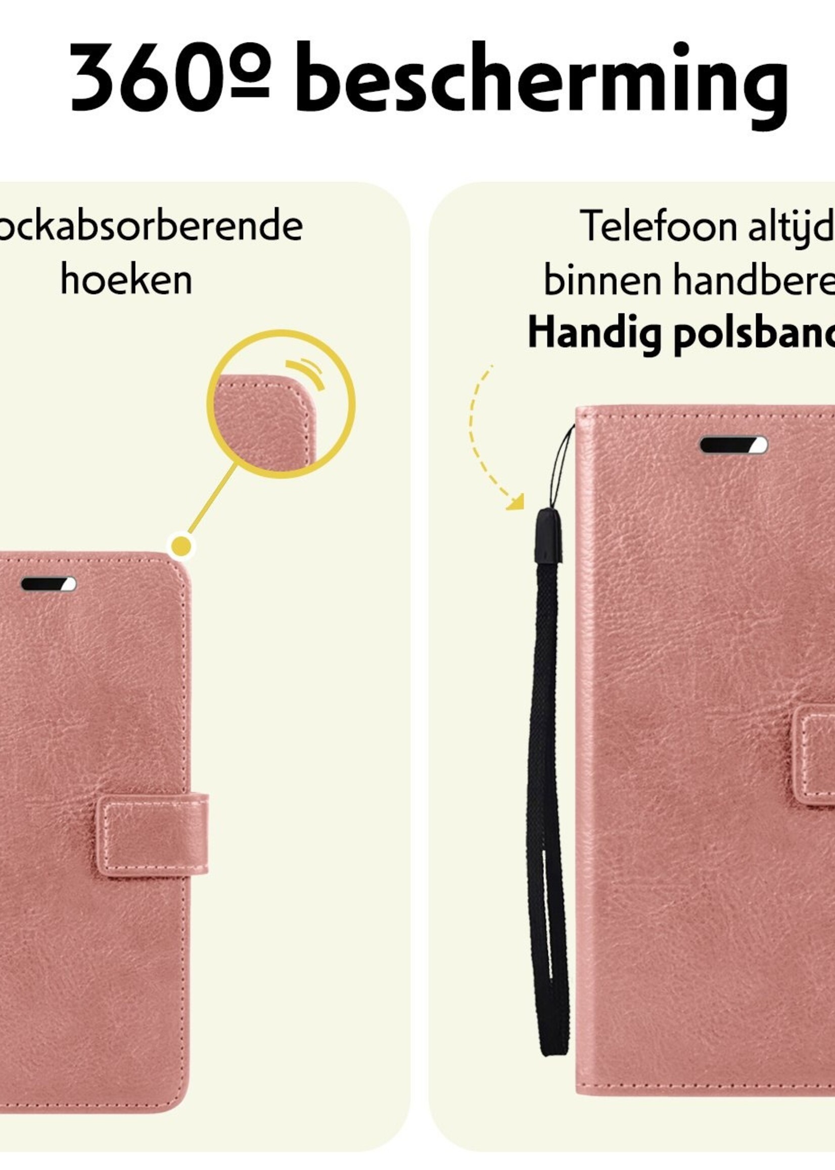 LUQ Hoesje Geschikt voor Samsung S24 Plus Hoesje Book Case Hoes Wallet Cover Met 2x Screenprotector - Hoes Geschikt voor Samsung Galaxy S24 Plus Hoesje Bookcase Hoes - Rosé goud