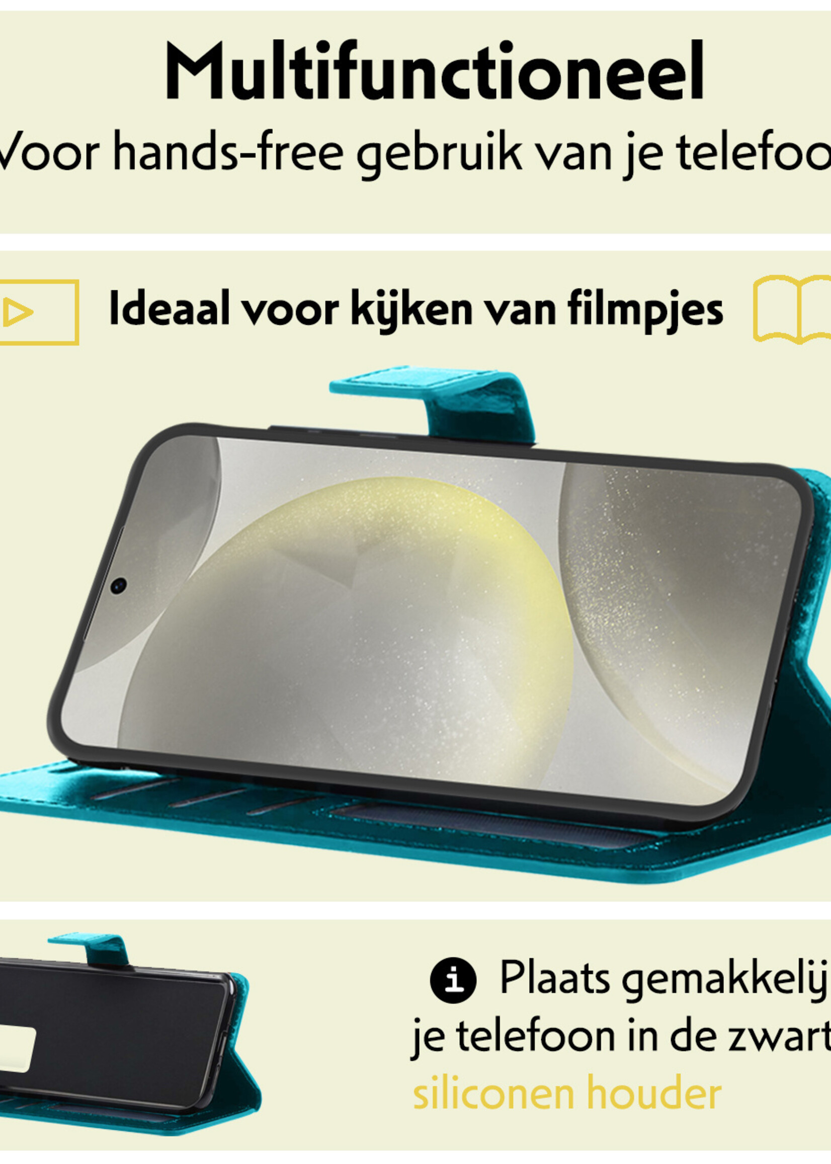 LUQ Hoesje Geschikt voor Samsung S24 Plus Hoesje Book Case Hoes Wallet Cover Met 2x Screenprotector - Hoes Geschikt voor Samsung Galaxy S24 Plus Hoesje Bookcase Hoes - Turquoise