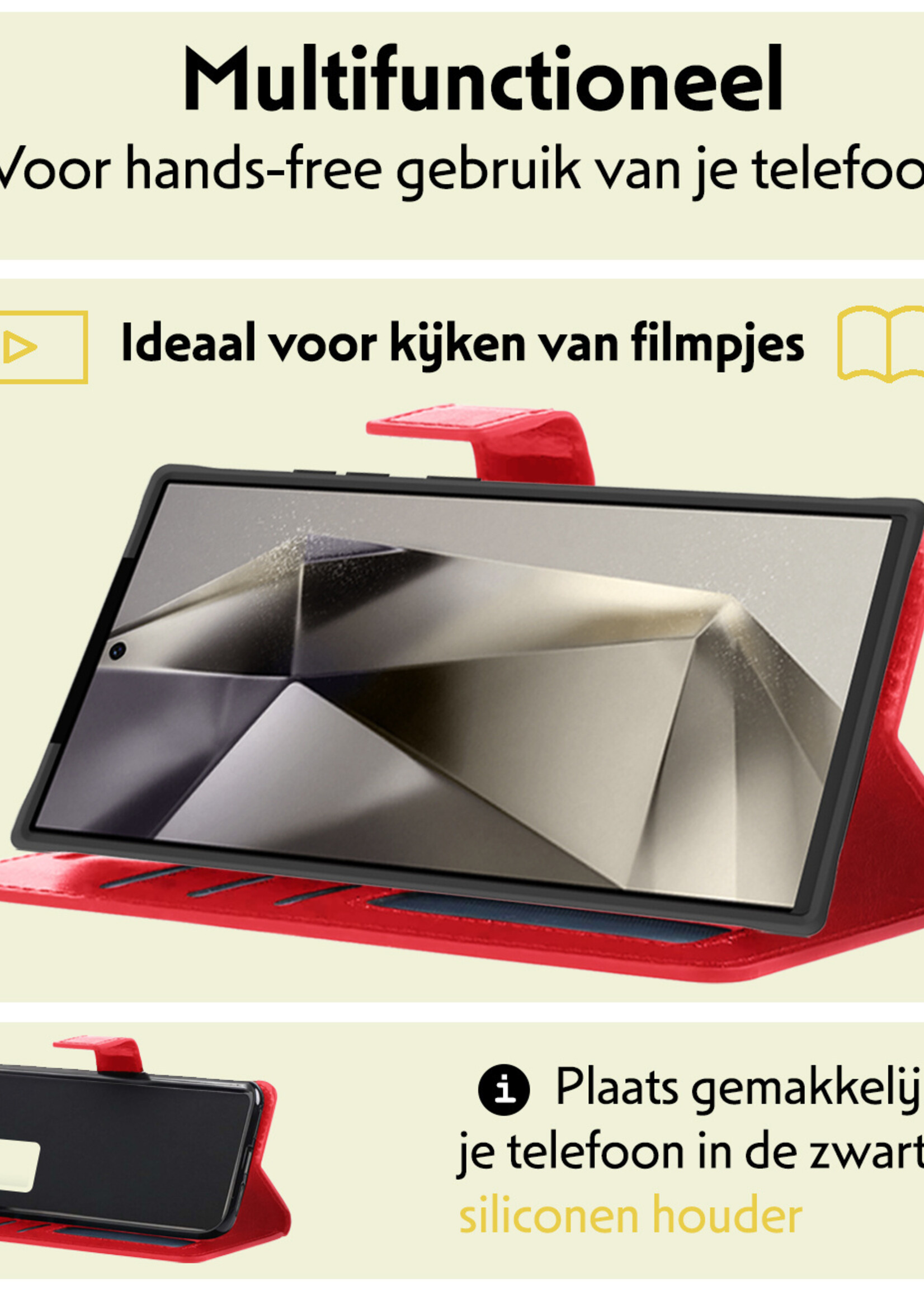 LUQ Hoesje Geschikt voor Samsung S24 Ultra Hoesje Book Case Hoes Wallet Cover Met Screenprotector - Hoes Geschikt voor Samsung Galaxy S24 Ultra Hoesje Bookcase Hoes - Rood